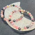 Tourmaline smooth round 6mm bead stretch bracelet; October birthstone