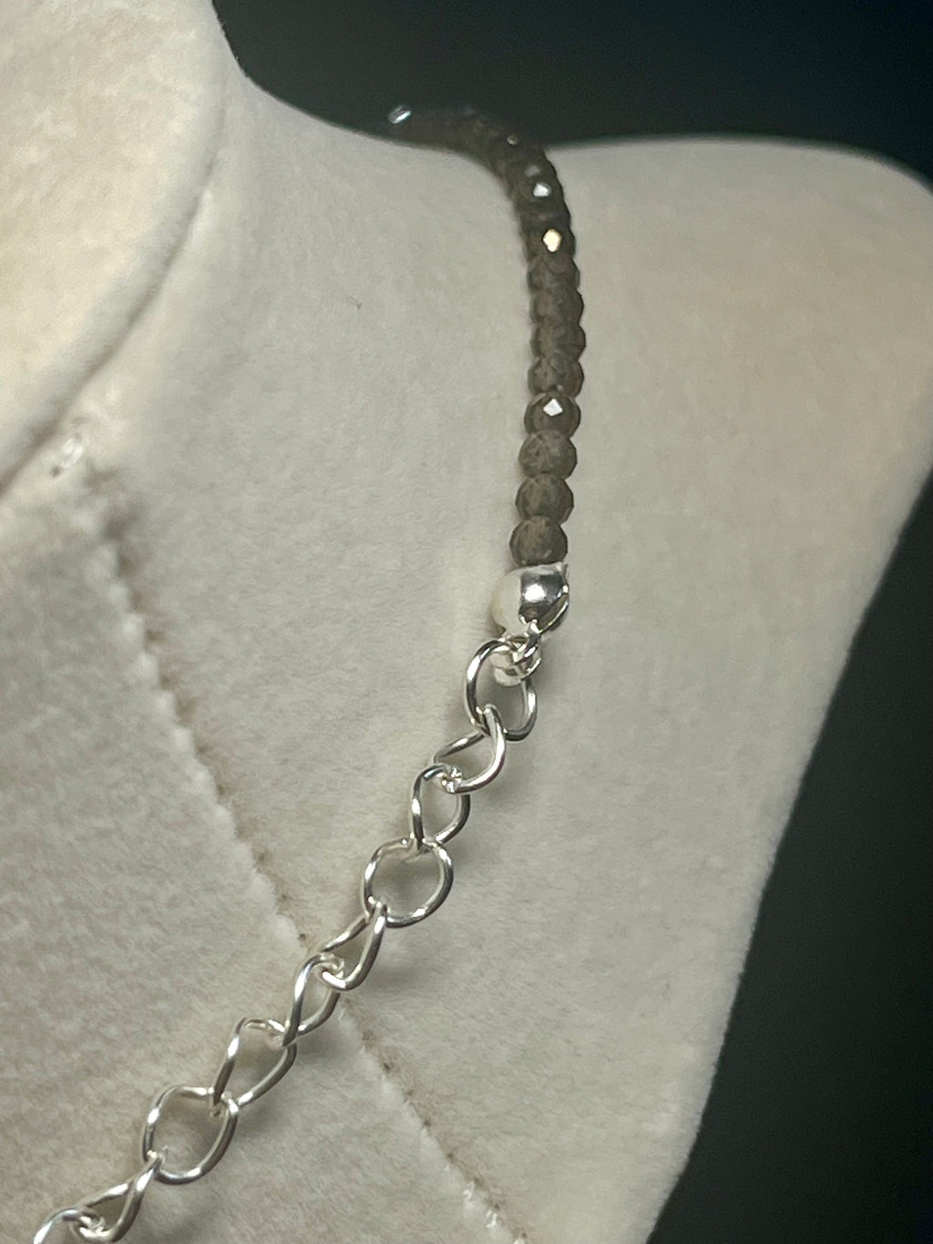 Smoky Quartz microfaceted round 3mm bead silver clasp necklace (premium grade)