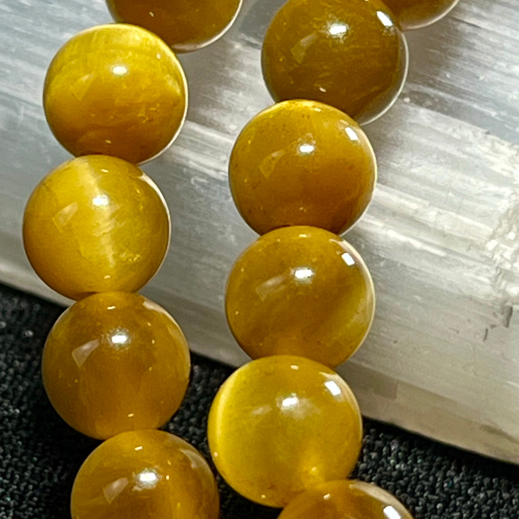 Golden Tiger’s Eye smooth round 4mm and 6mm bead stretch bracelet