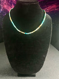 Turquoise gradient color style faceted round 5mm bead silver clasp 20” necklace; December birthstone