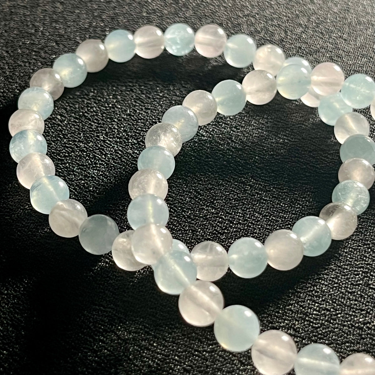 Aquamarine & Madagascar Rose Quartz smooth round 6mm bead heart healing stretch bracelet