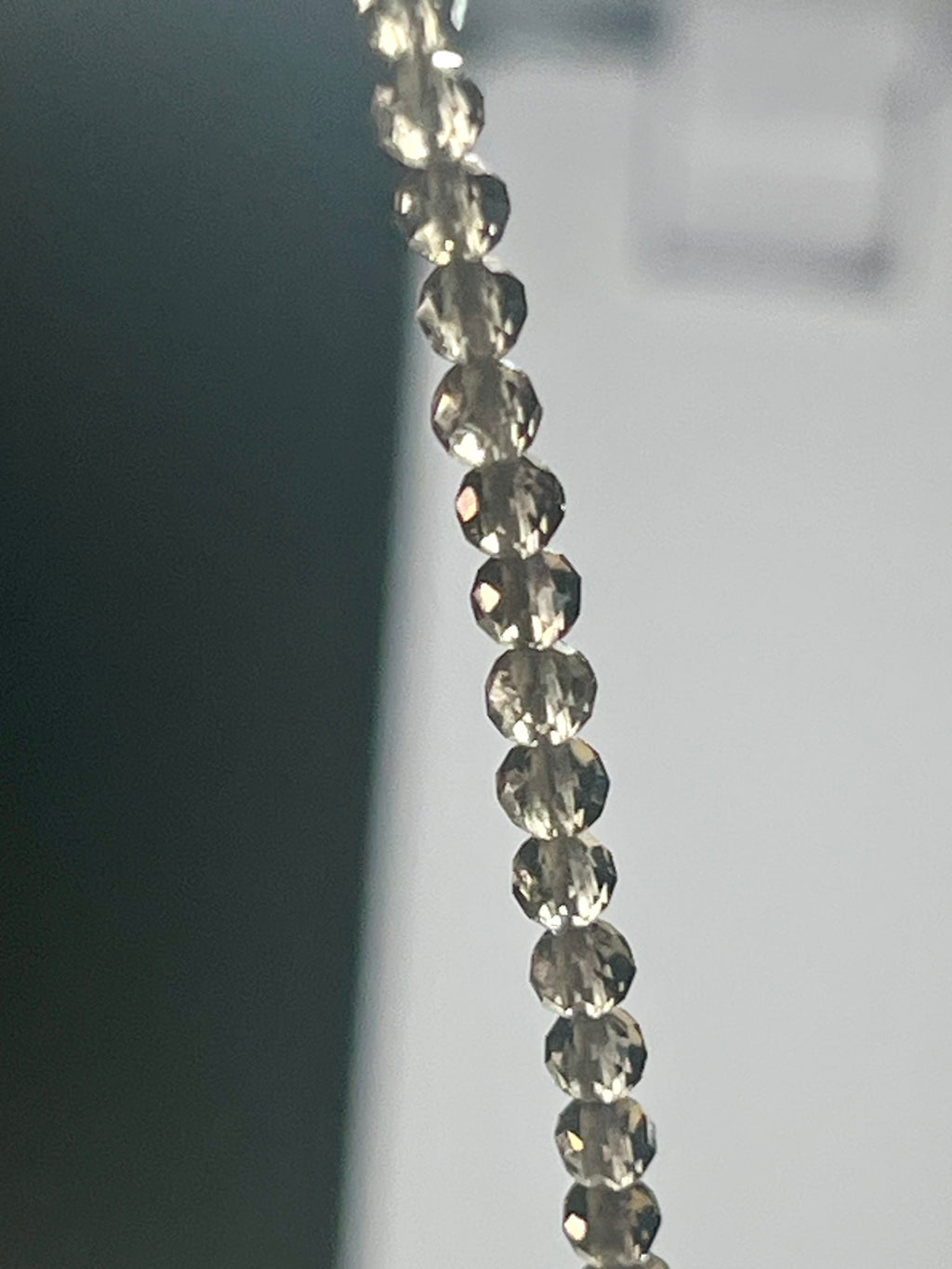 Smoky Quartz microfaceted round 3mm bead silver clasp necklace (premium grade)