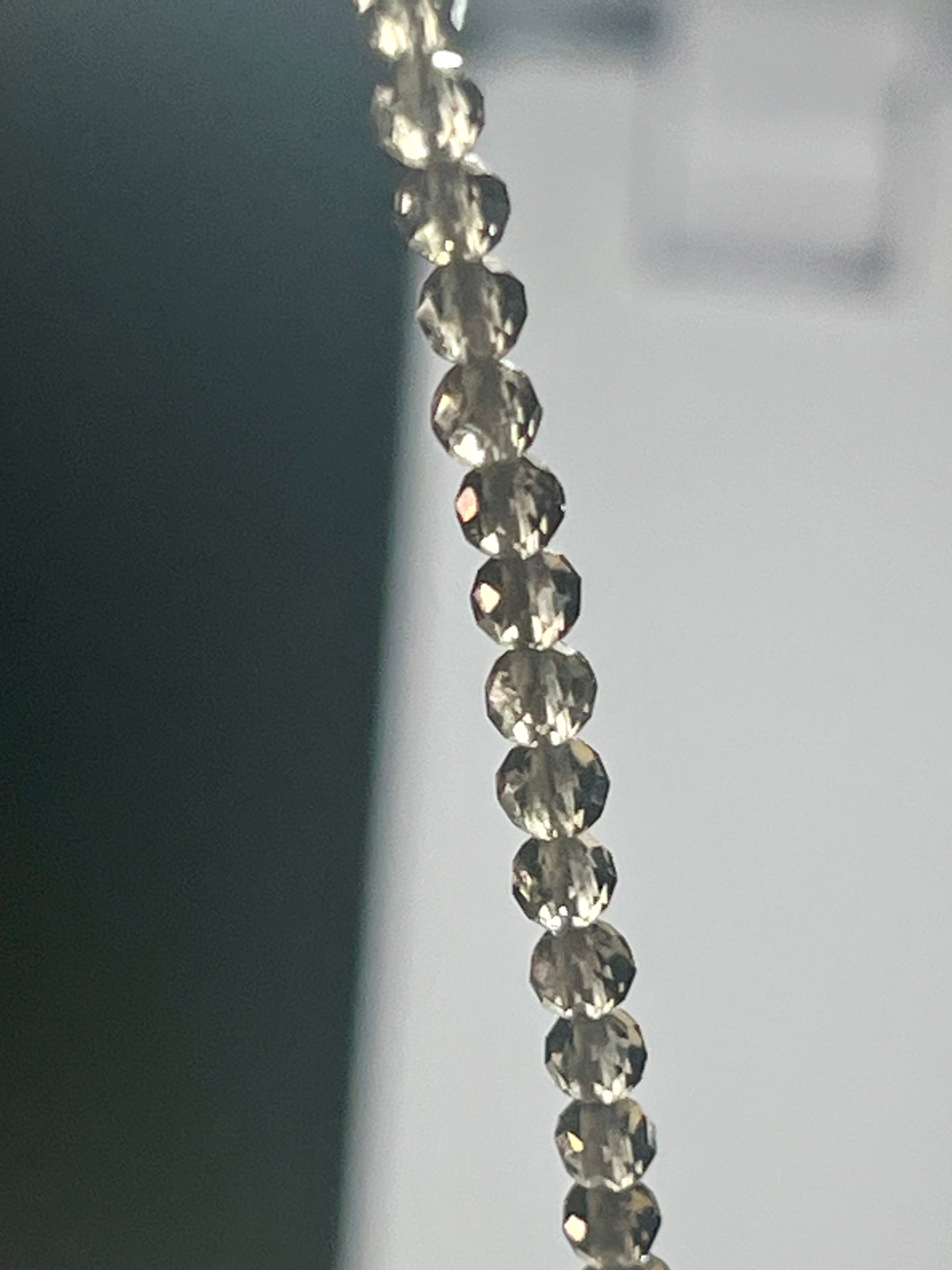 Smoky Quartz microfaceted round 3mm bead silver clasp necklace (premium grade)