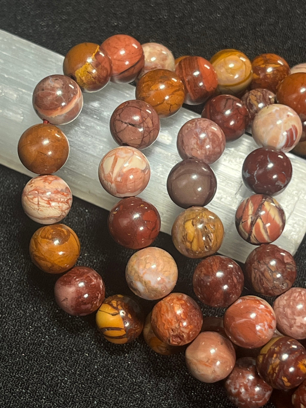 Red Porcelain Jasper smooth round 8mm bead stretch bracelet