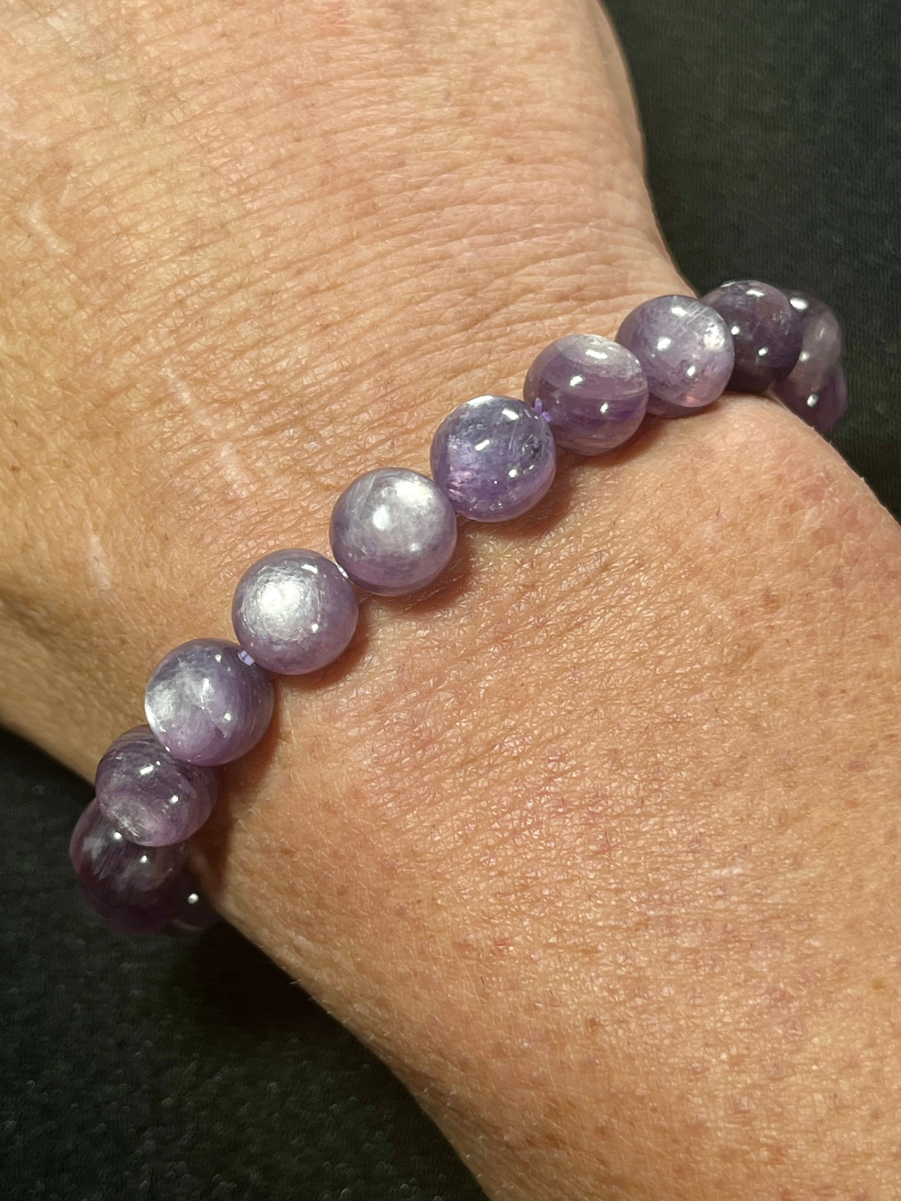 Lilac Lepidolite smooth round 9mm bead stretch bracelet