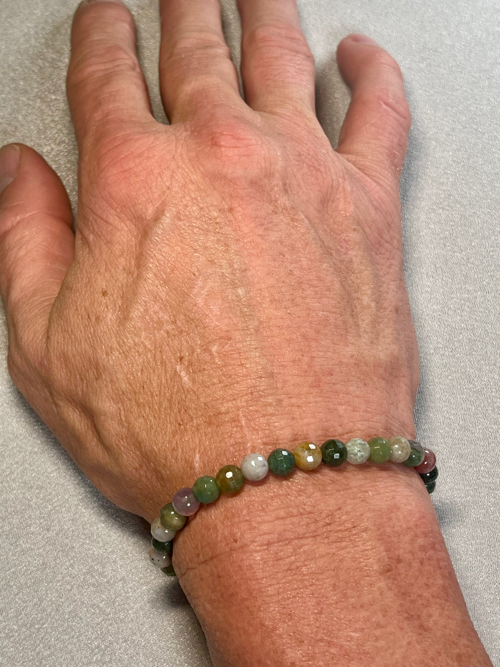 Fancy Jasper (aka Rainbow Jasper) faceted round 6mm bead stretch bracelet