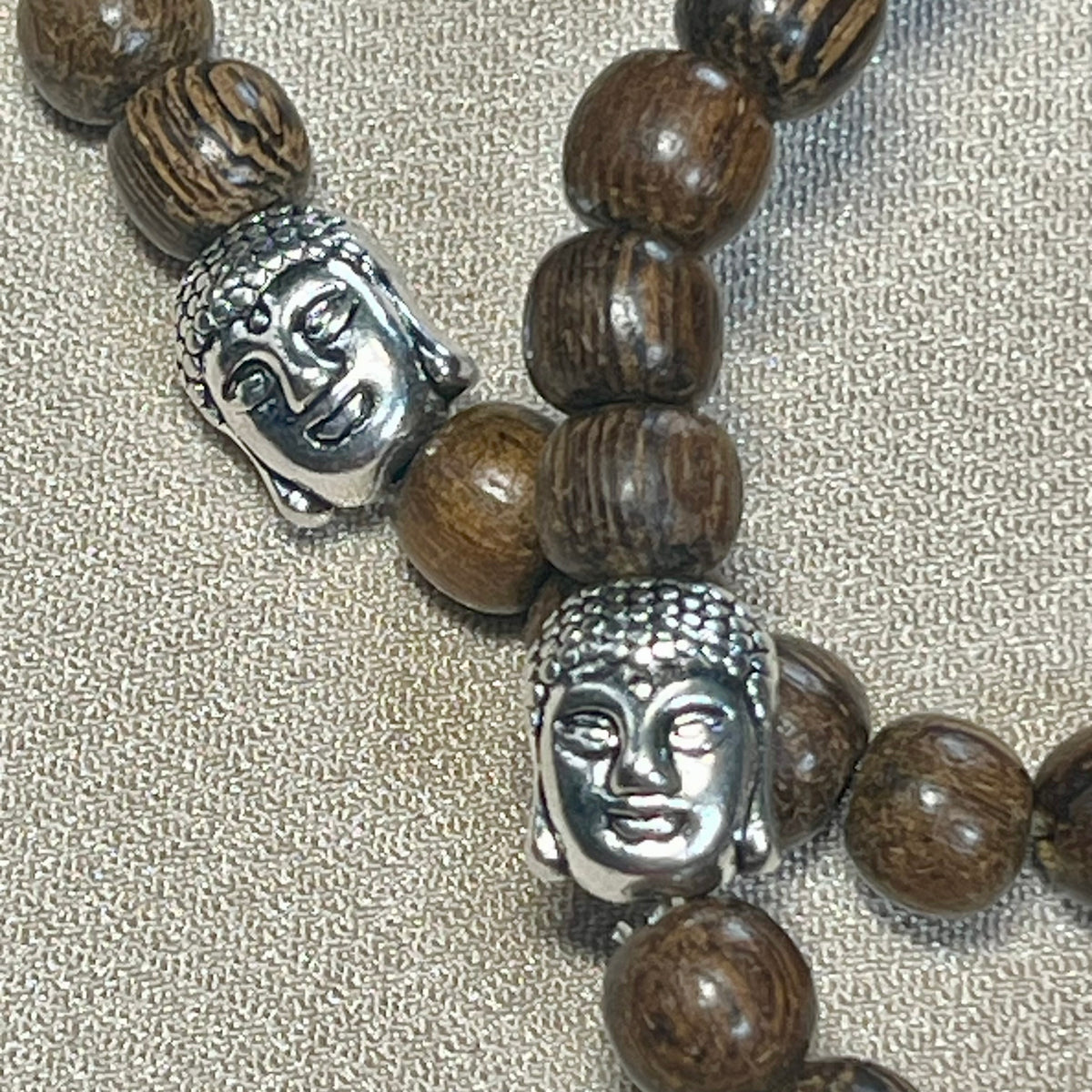 Philippines Robles Wood round 6mm bead stretch bracelet w/ silver Buddha focal