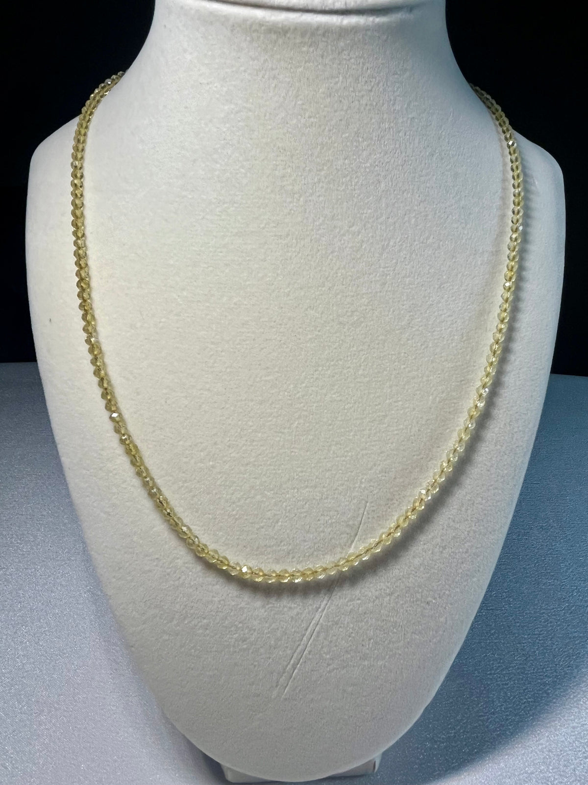Citrine microfaceted sparkling round 3mm bead 18k gold clasp 20 1/2” adjustable necklace (premium grade); November birthstone