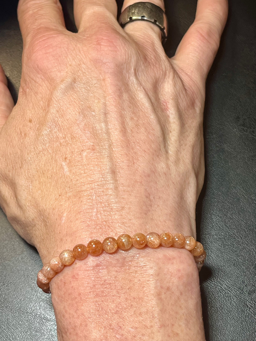 Golden Sunstone smooth round 6mm bead stretch bracelet