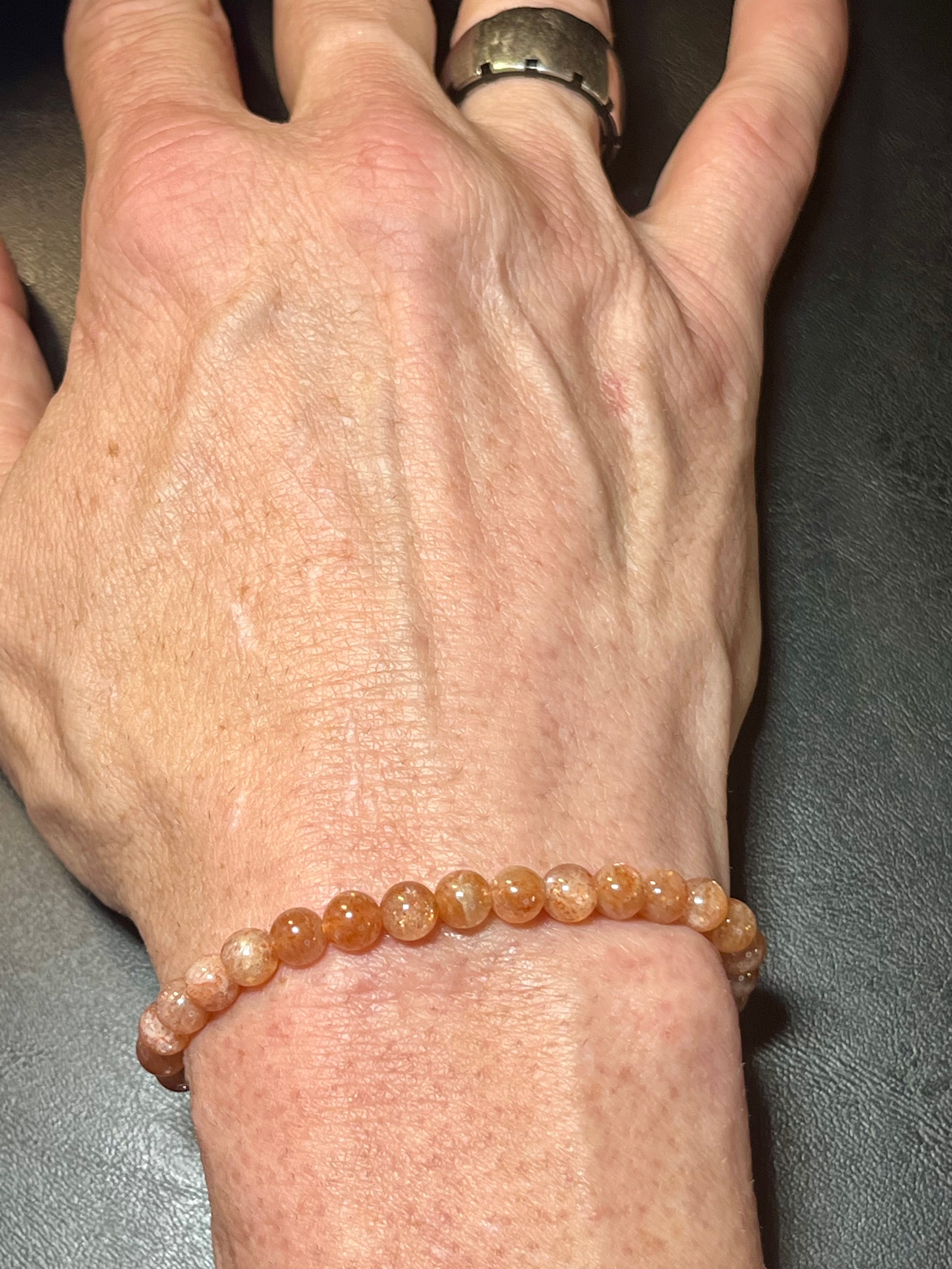 Golden Sunstone smooth round 6mm bead stretch bracelet