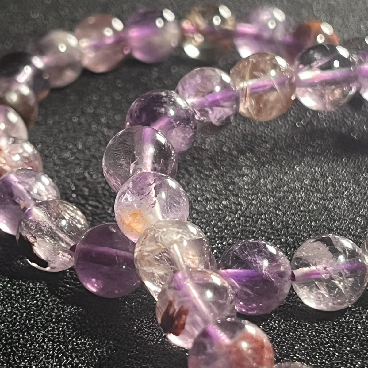 Purple Ghost Quartz (Phantom Quartz) smooth round 8mm bead stretch bracelet