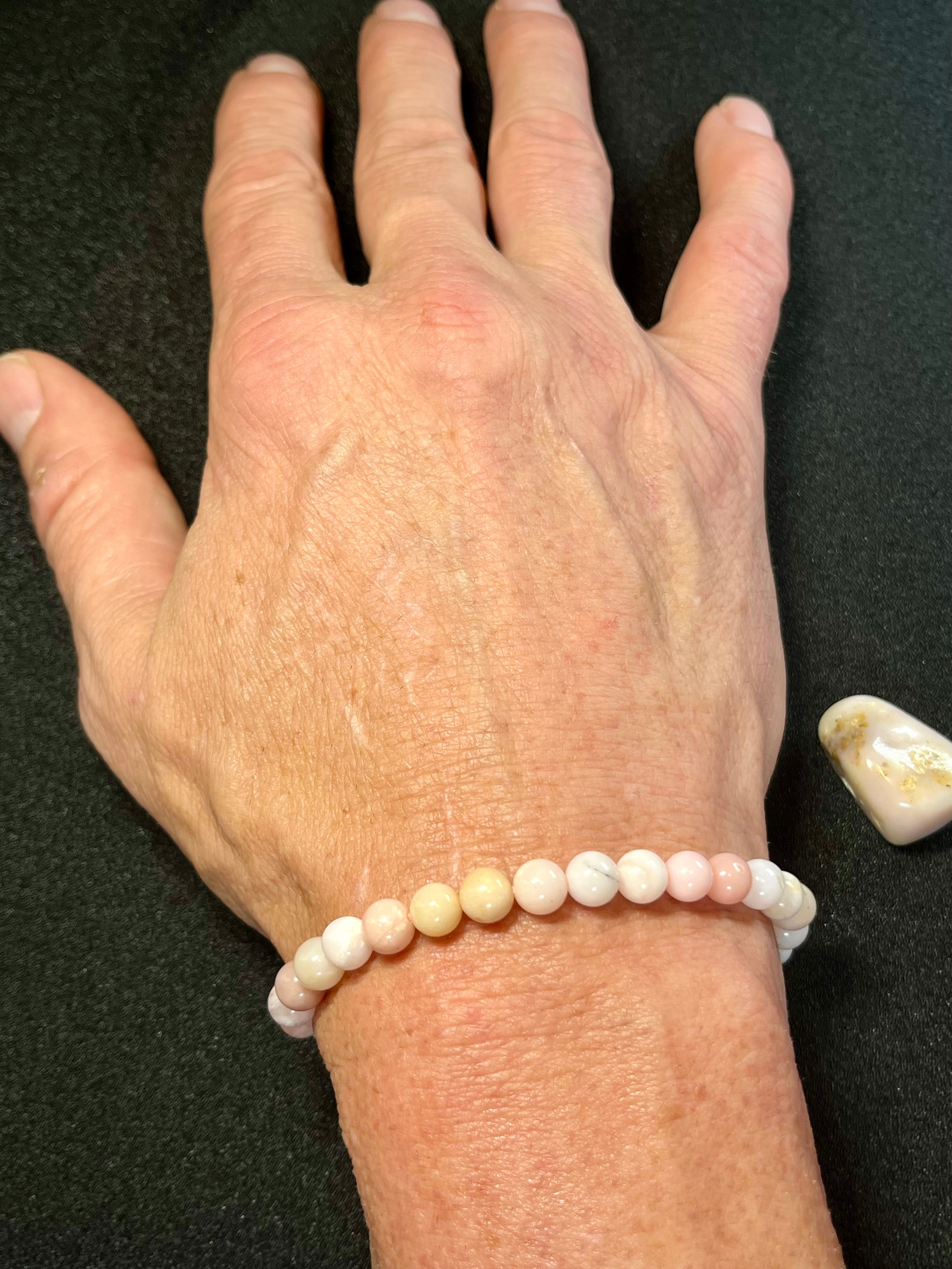 Peruvian Pink Opal smooth round 6.5mm bead stretch bracelet