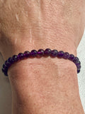 Amethyst (dark) smooth round 6mm, 8mm bead stretch bracelet; February birthstone