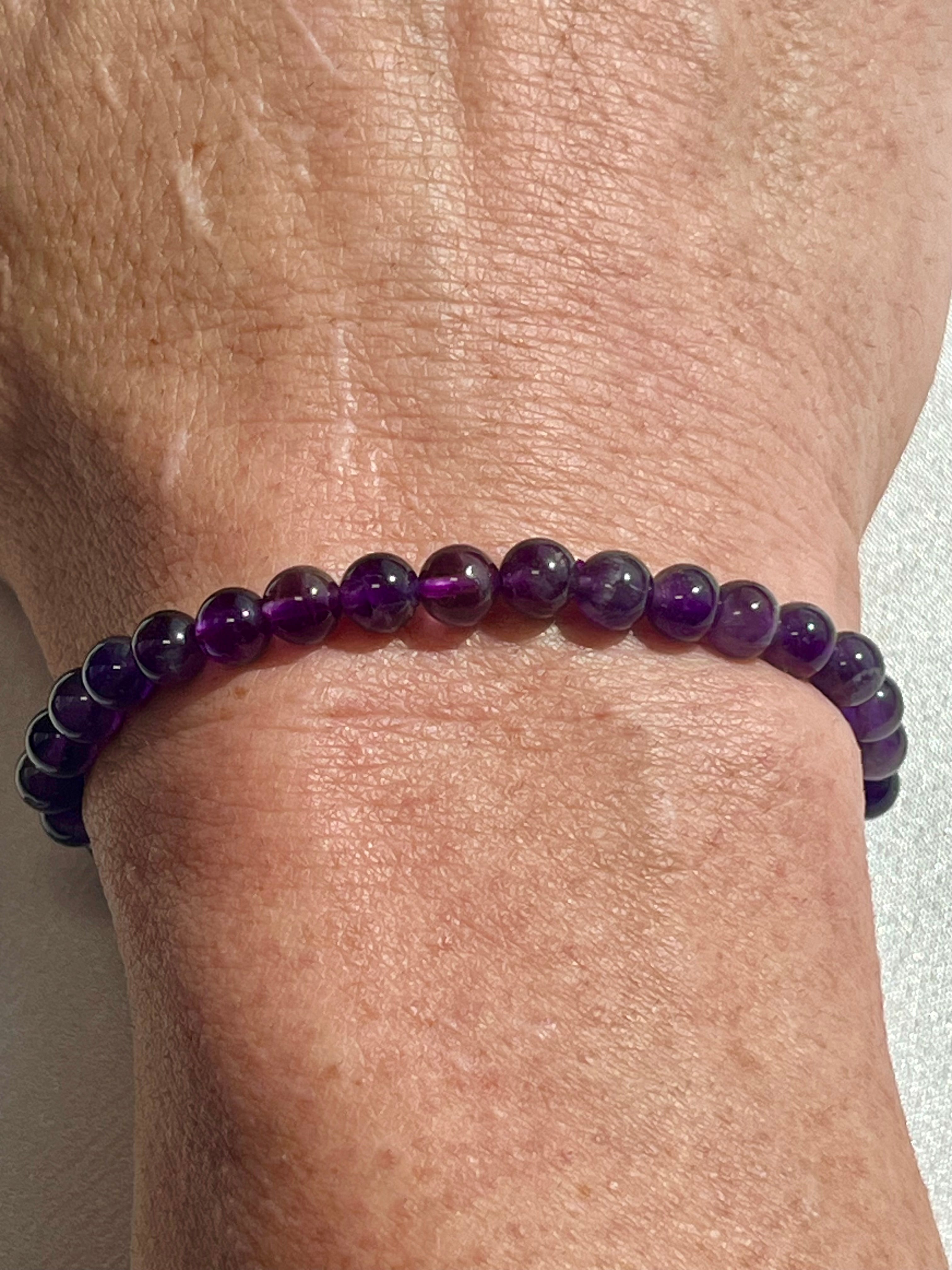 Amethyst (dark) smooth round 6mm, 8mm bead stretch bracelet; February birthstone