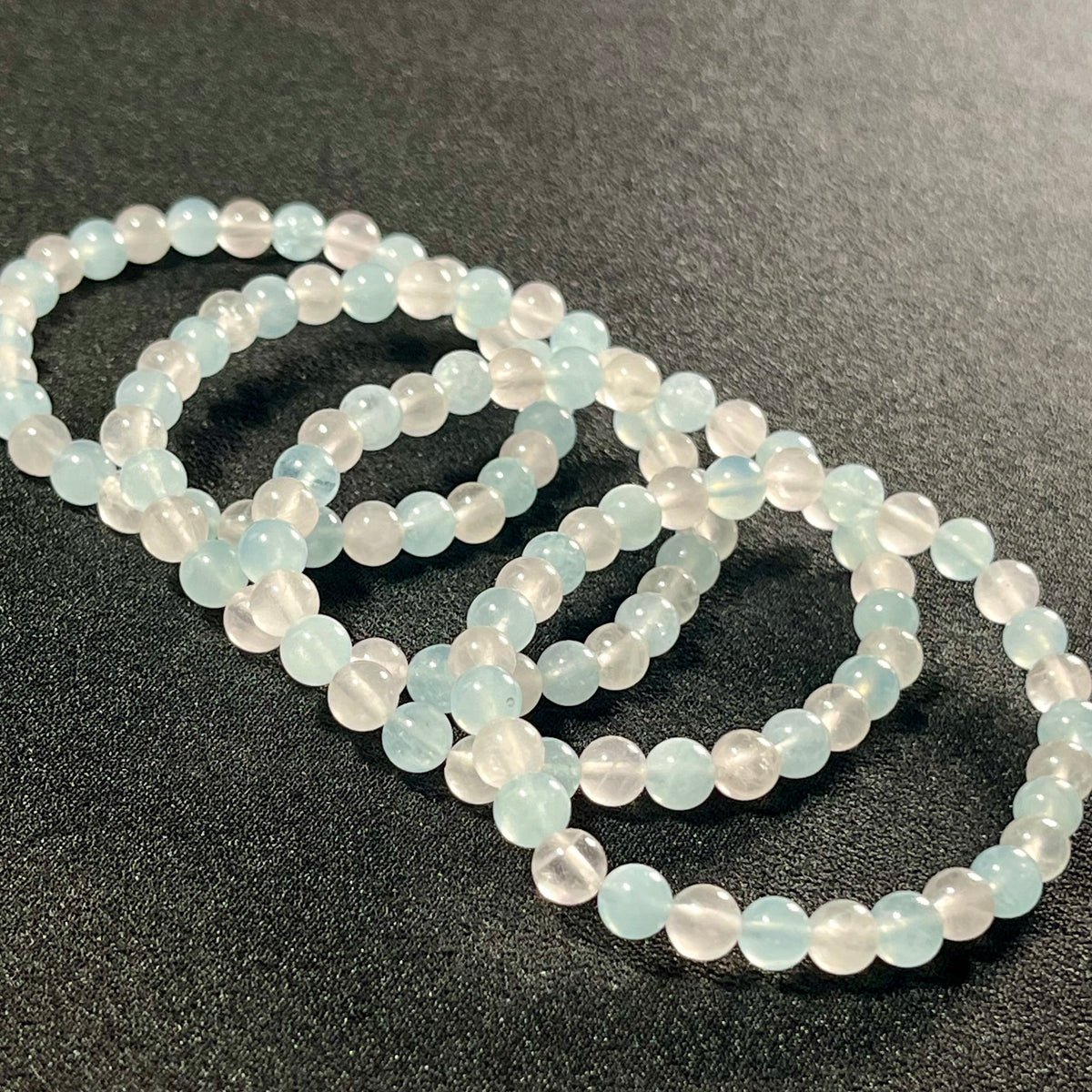 Aquamarine & Madagascar Rose Quartz smooth round 6mm bead heart healing stretch bracelet