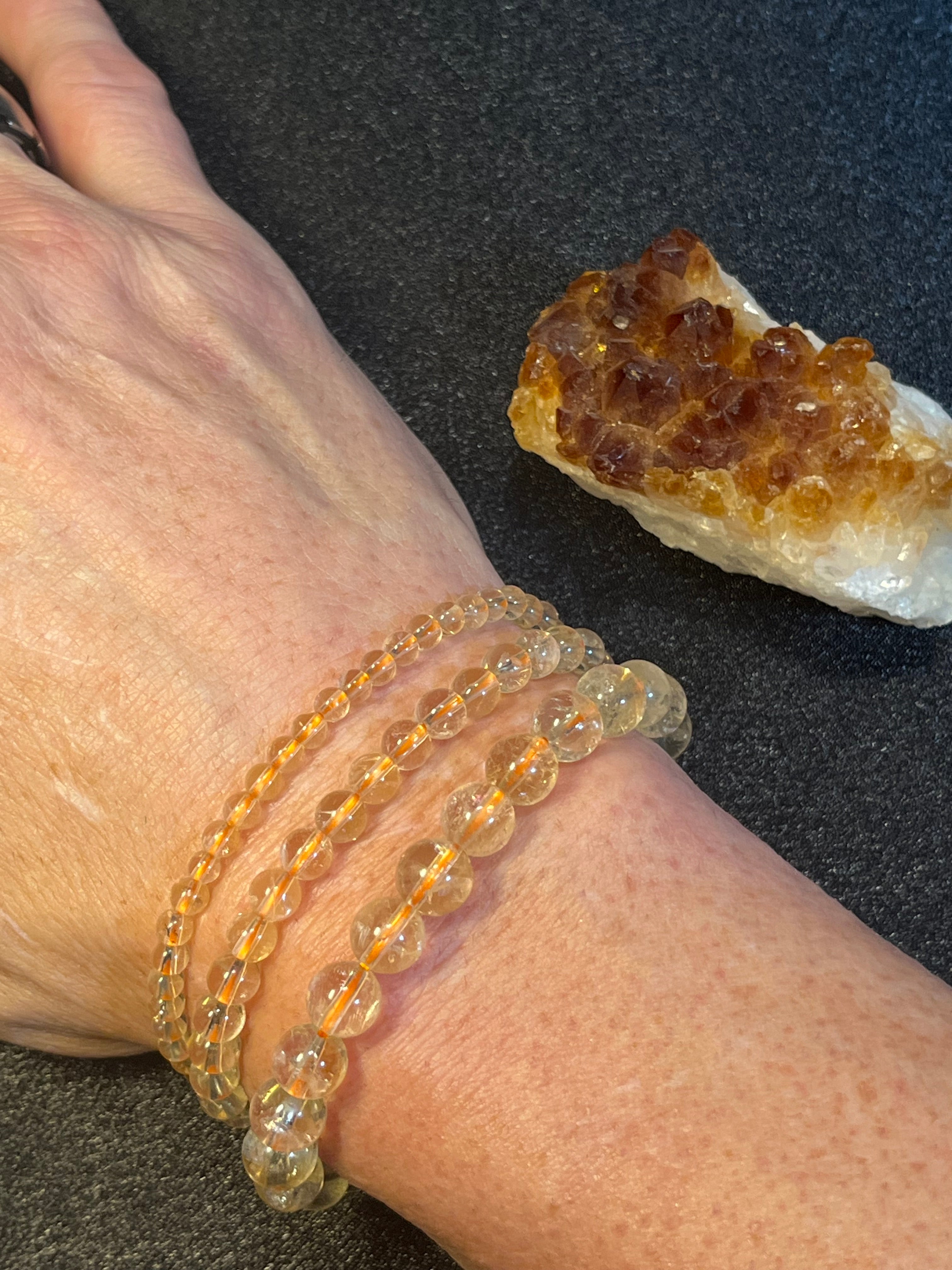 Brazilian Citrine smooth round 4mm, 6mm, 8mm bead stretch bracelet (AAA grade); November birthstone