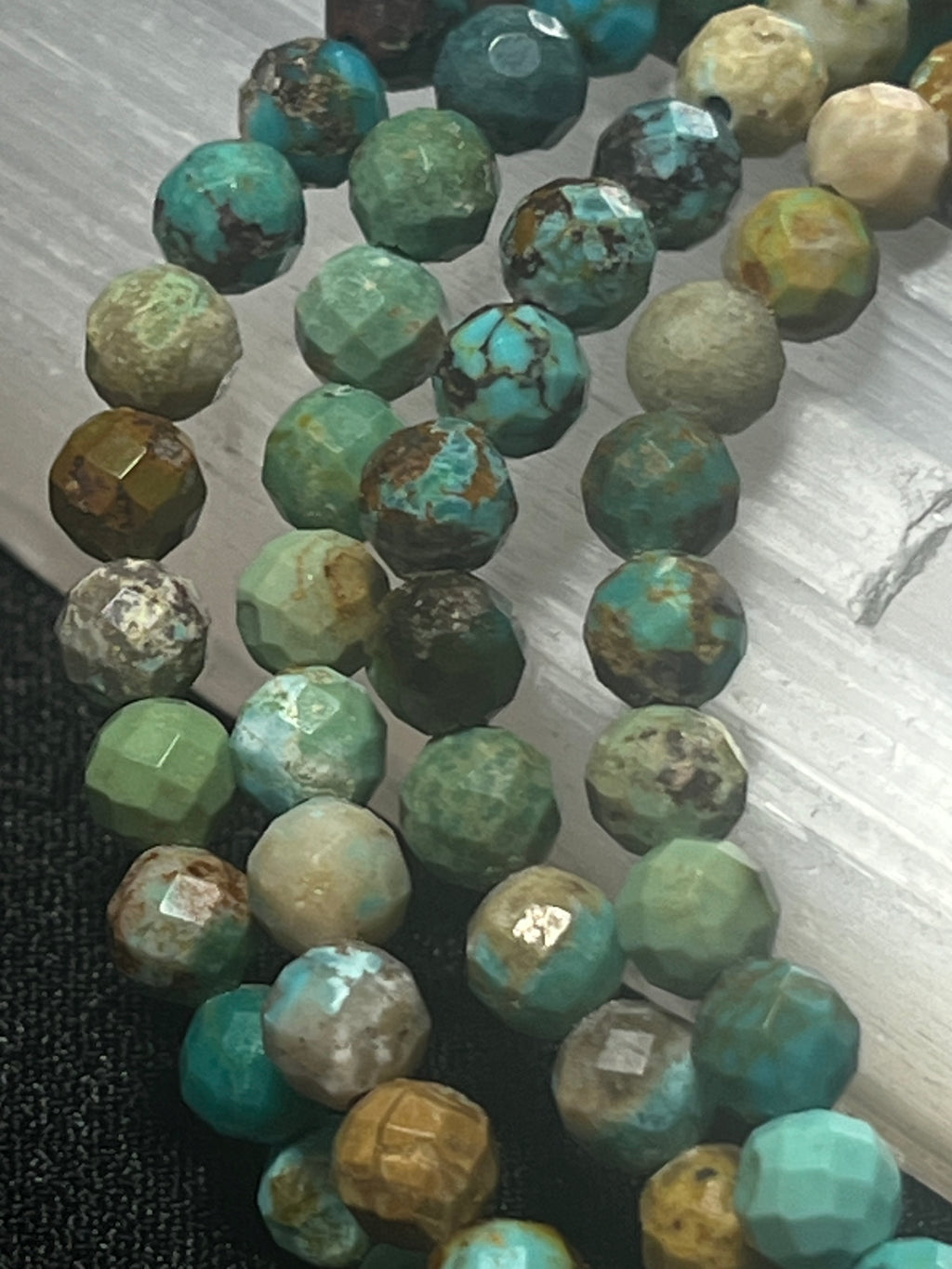 Turquoise gradient color style faceted round 5mm bead stretch bracelet; December birthstone