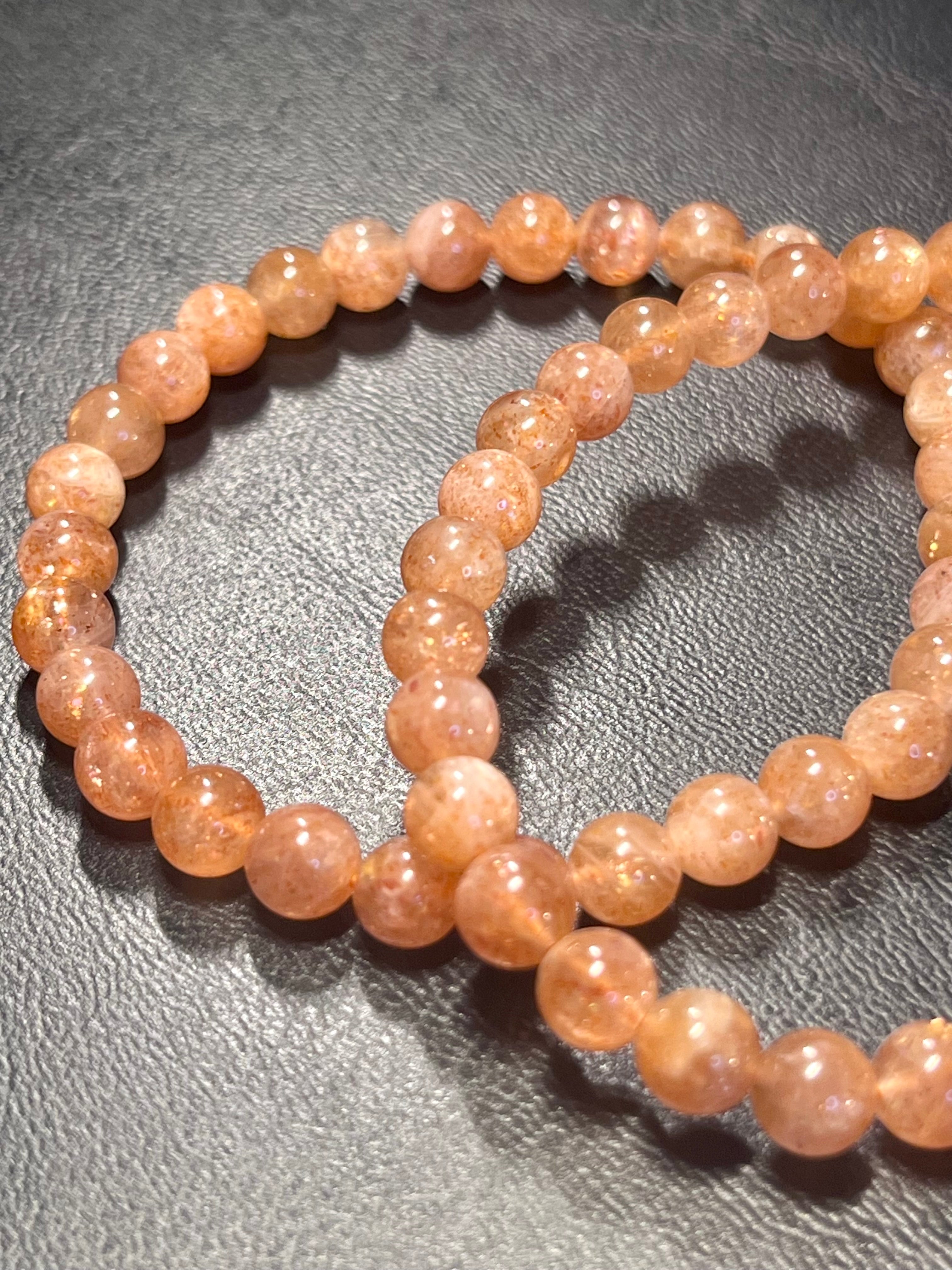 Golden Sunstone smooth round 6mm bead stretch bracelet