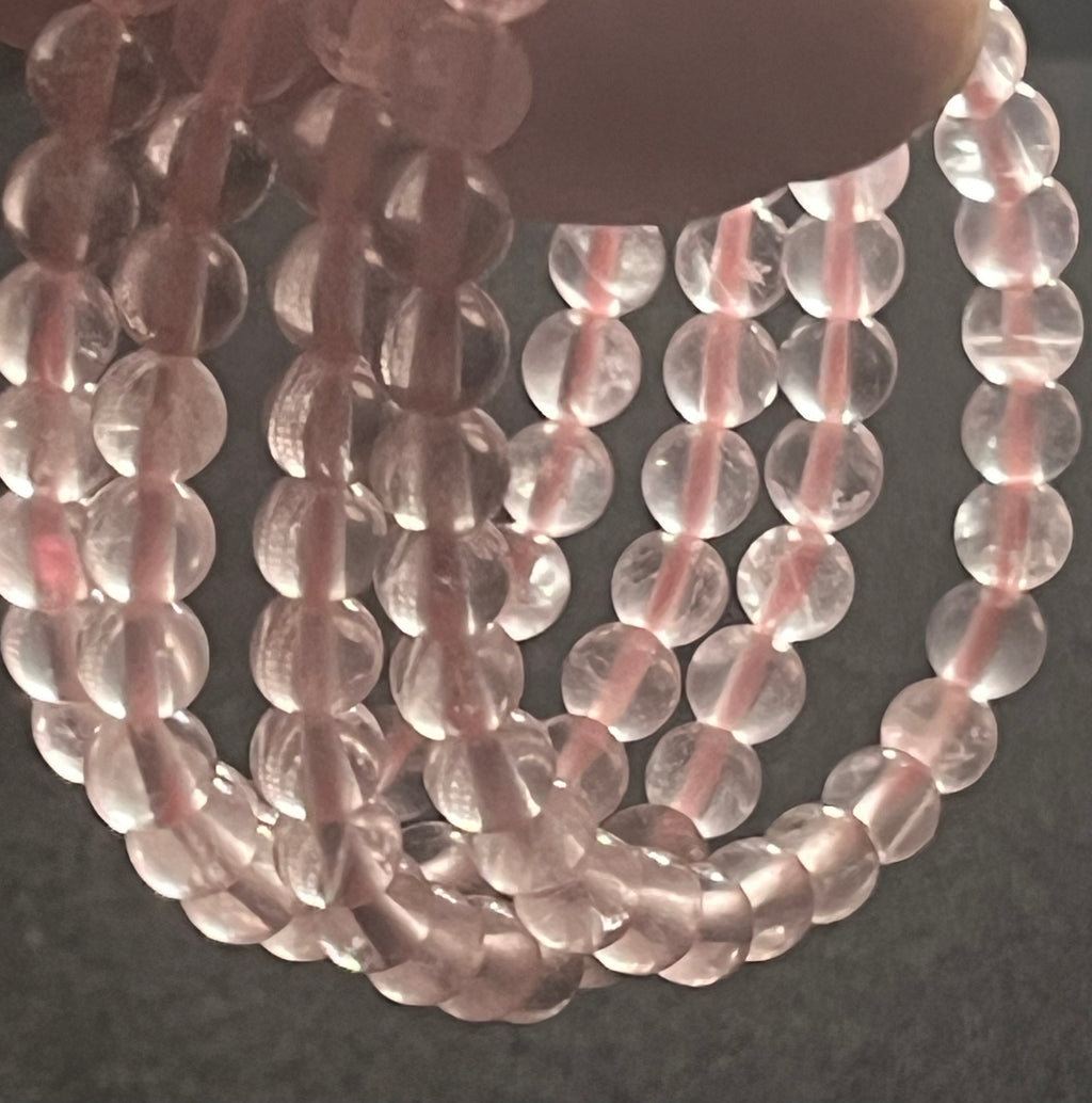 Icy Pink Rose Quartz smooth round 6mm and 8mm bead stretch bracelet; October birthstone