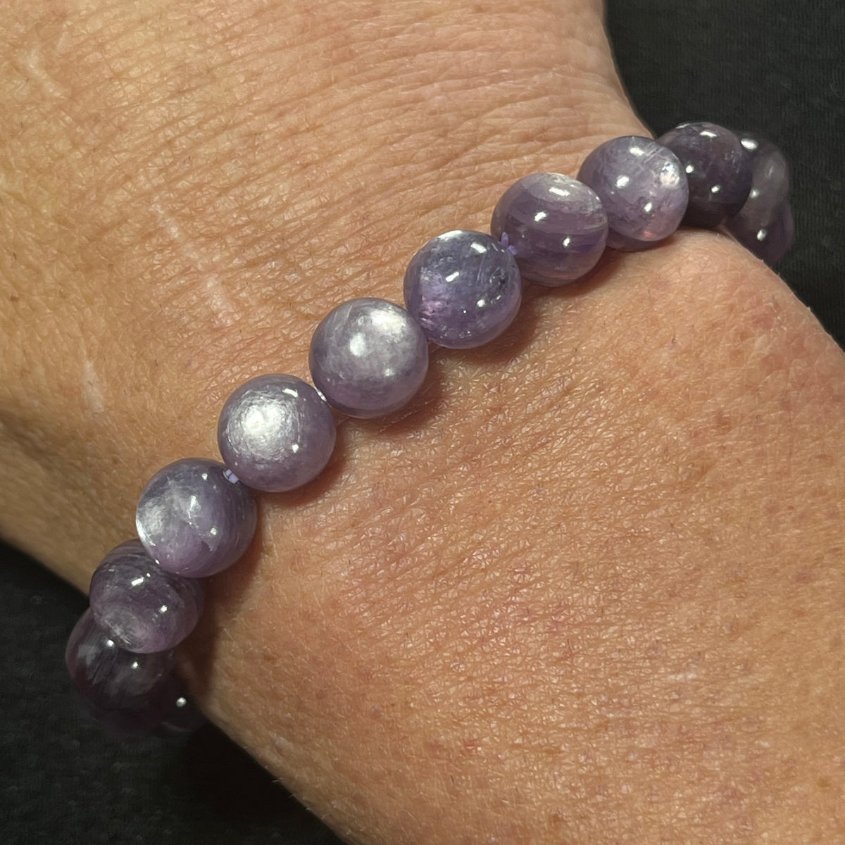 Lilac Lepidolite smooth round 9mm bead stretch bracelet