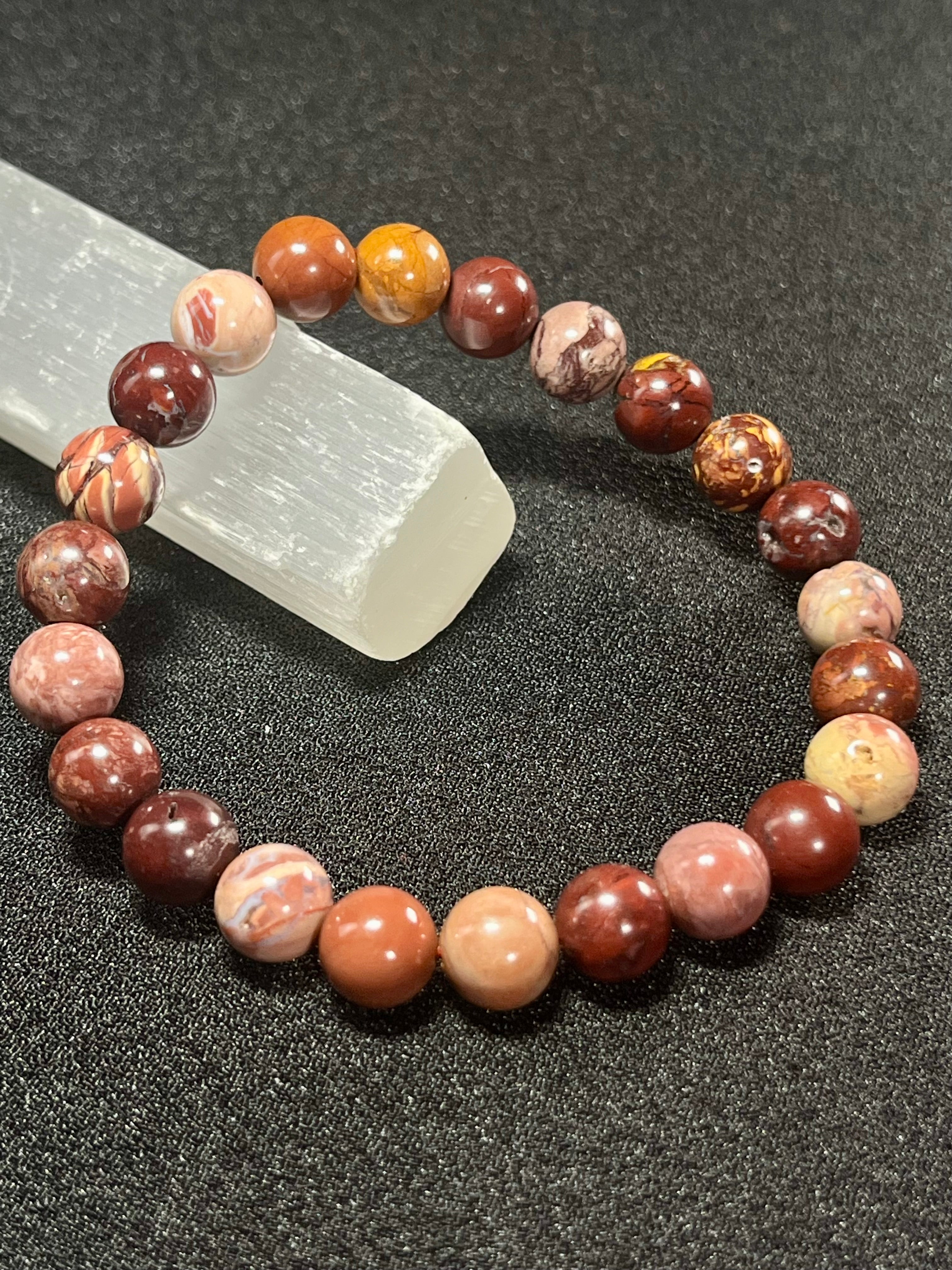 Red Porcelain Jasper smooth round 8mm bead stretch bracelet
