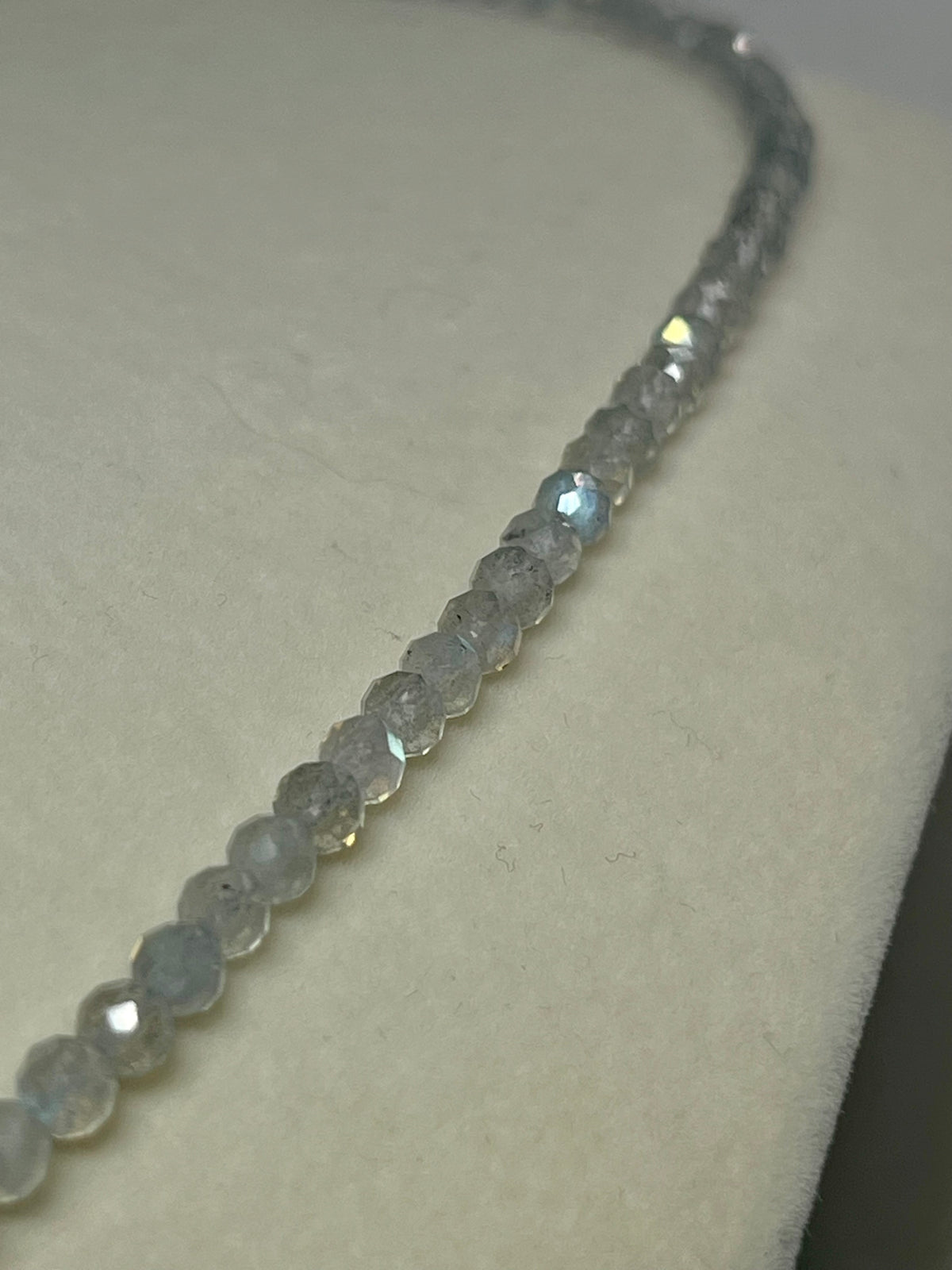 Labradorite sparkling microfaceted 3mm bead silver clasp adjustable necklace w/ strong labradorescence (premium grade)