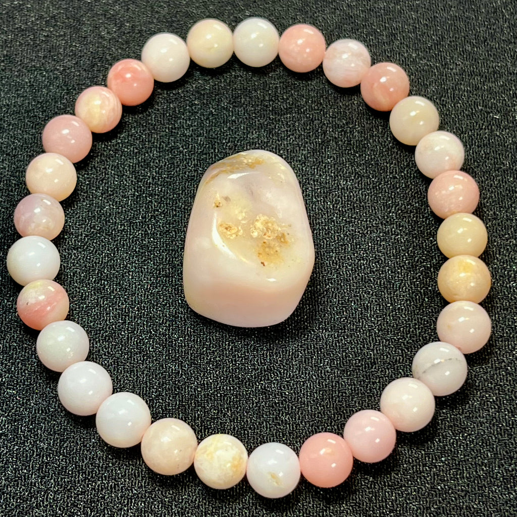 Peruvian Pink Opal smooth round 6.5mm bead stretch bracelet