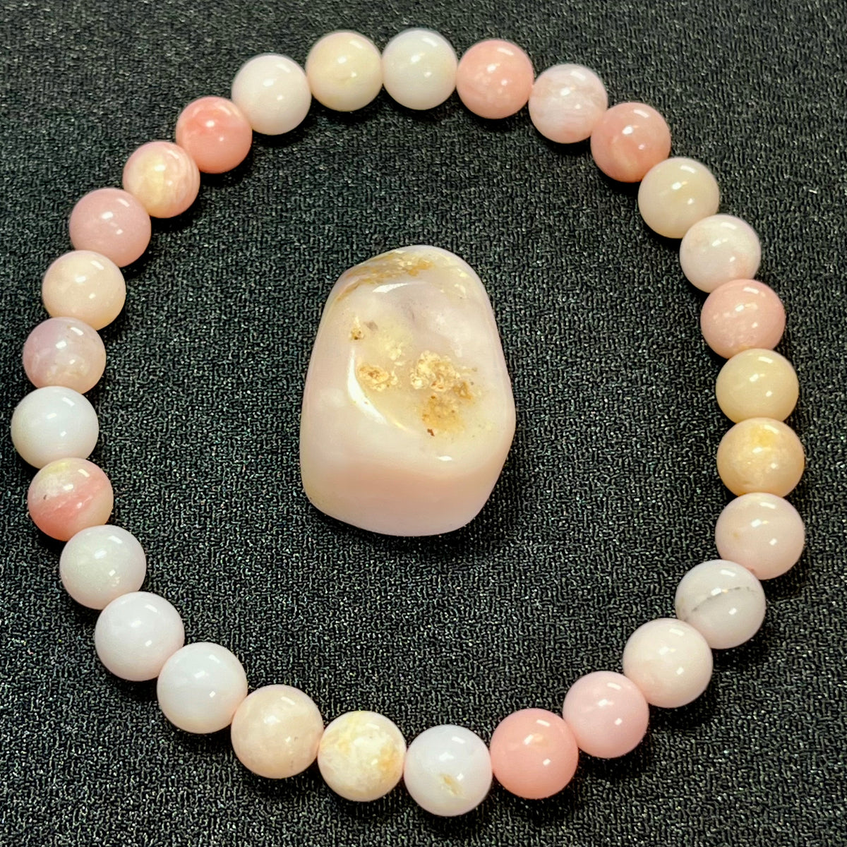Peruvian Pink Opal smooth round 6.5mm bead stretch bracelet