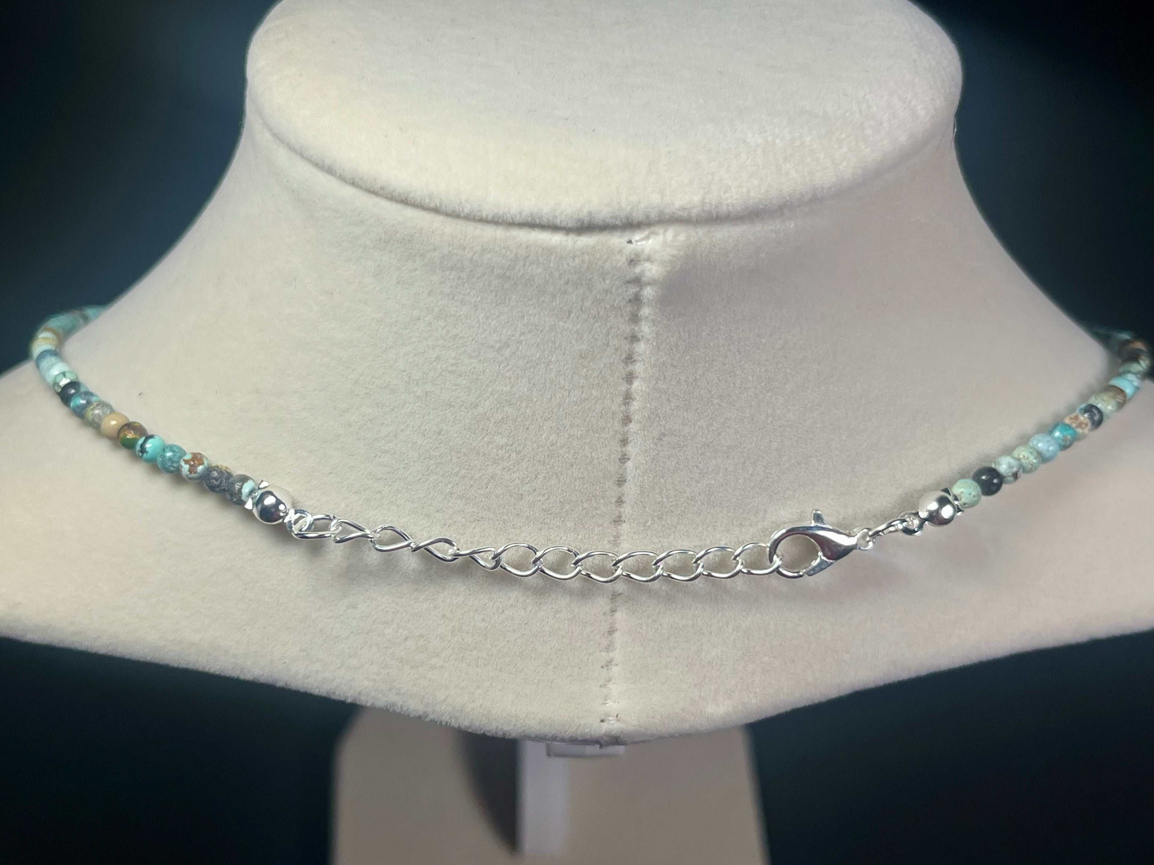 Turquoise smooth round 3mm bead silver clasp necklace