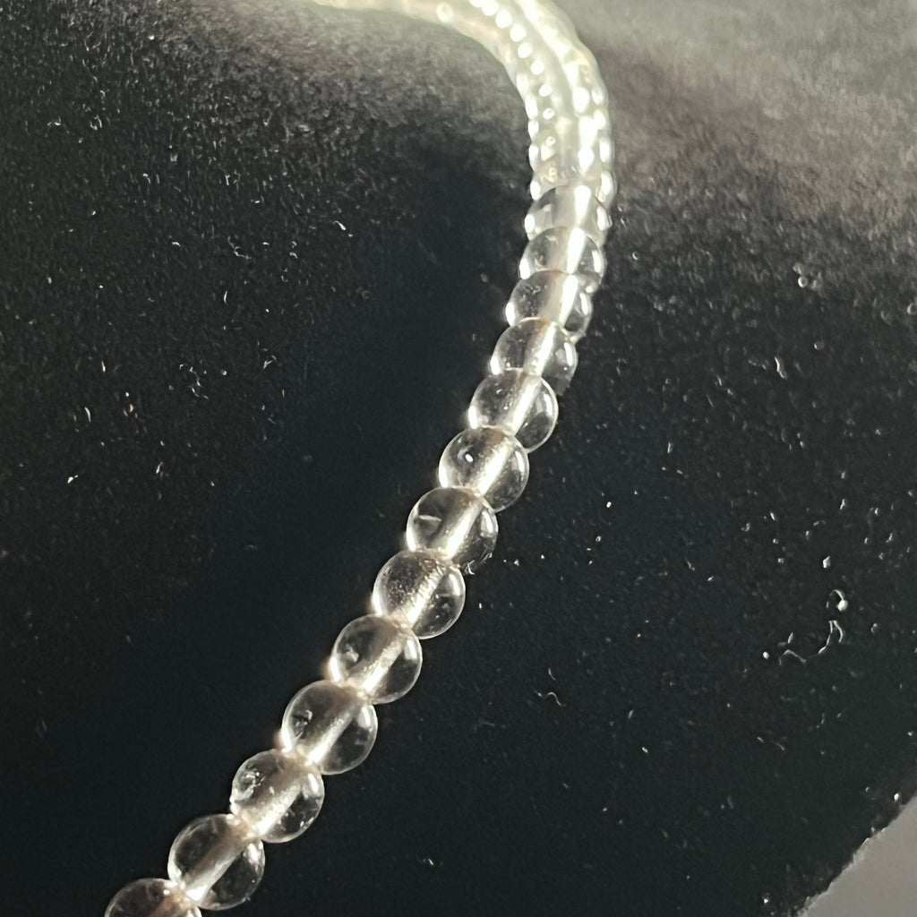Clear Crystal Quartz smooth round 4mm bead 21” adjustable necklace w/ 18k gold clasp & extension chain; April birthstone (premium grade)