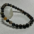 Sunset Black Tourmaline smooth round 6mm bead stretch bracelet; Tourmaline October birthstone