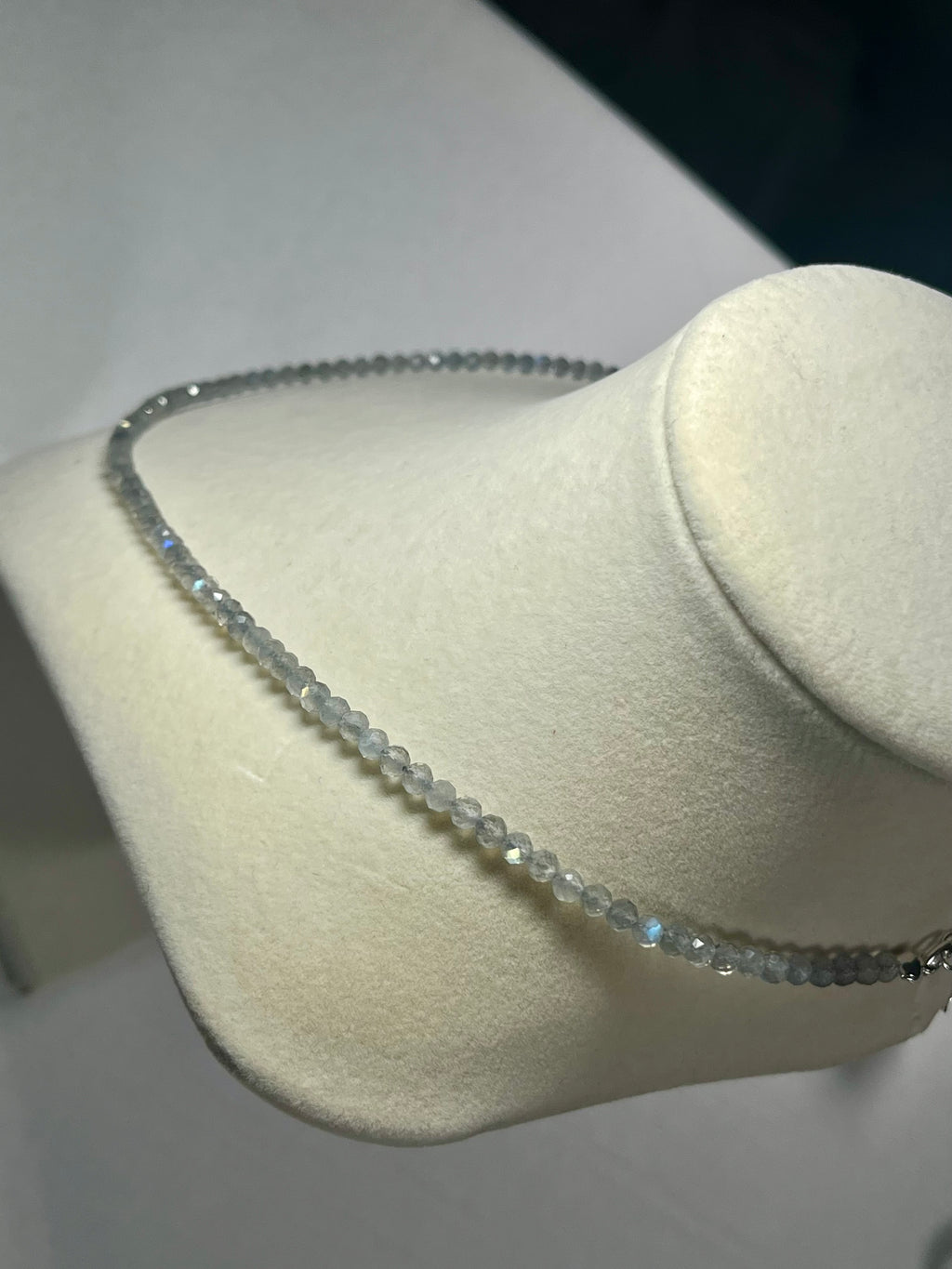 Labradorite sparkling microfaceted 3mm bead silver clasp adjustable necklace w/ strong labradorescence (premium grade)