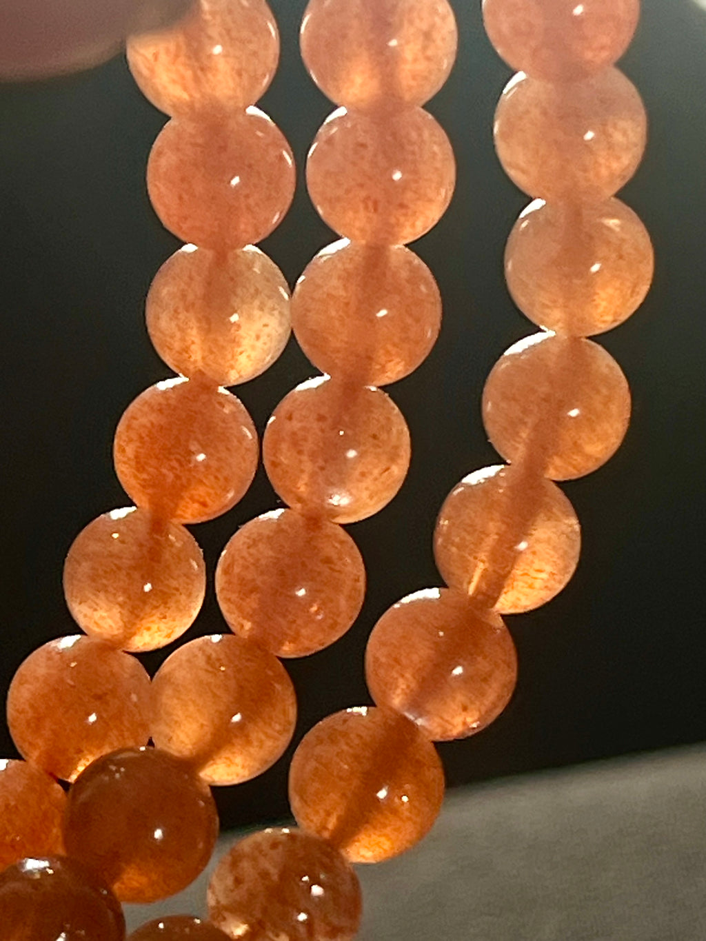 Sunstone smooth round 6mm bead w/ Moonstone adularescence flash stretch bracelet (AAA grade)