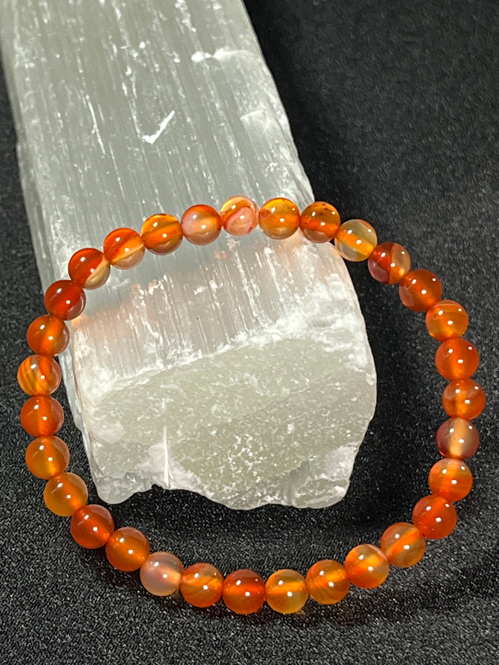 Carnelian (natural orange) smooth round 6mm bead stretch bracelet; July birthstone