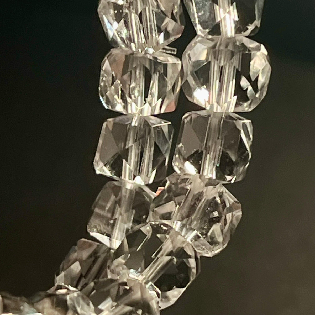 Clear Crystal Quartz microfaceted cube 7mm bead stretch bracelet; April birthstone