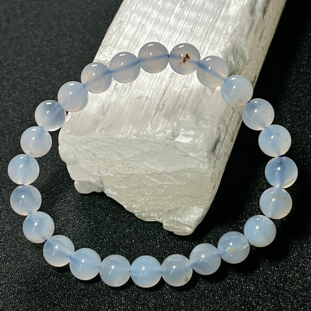 Blue Chalcedony smooth round 8mm bead stretch bracelet (AAA grade) “🗣️The Speaker’s Stone”