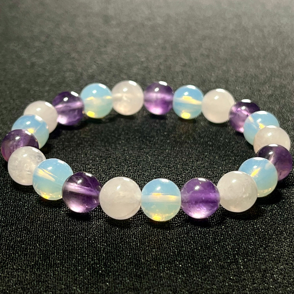 Rose Quartz, Amethyst, Opalite smooth round 6mm and 8mm bead stretch bracelet