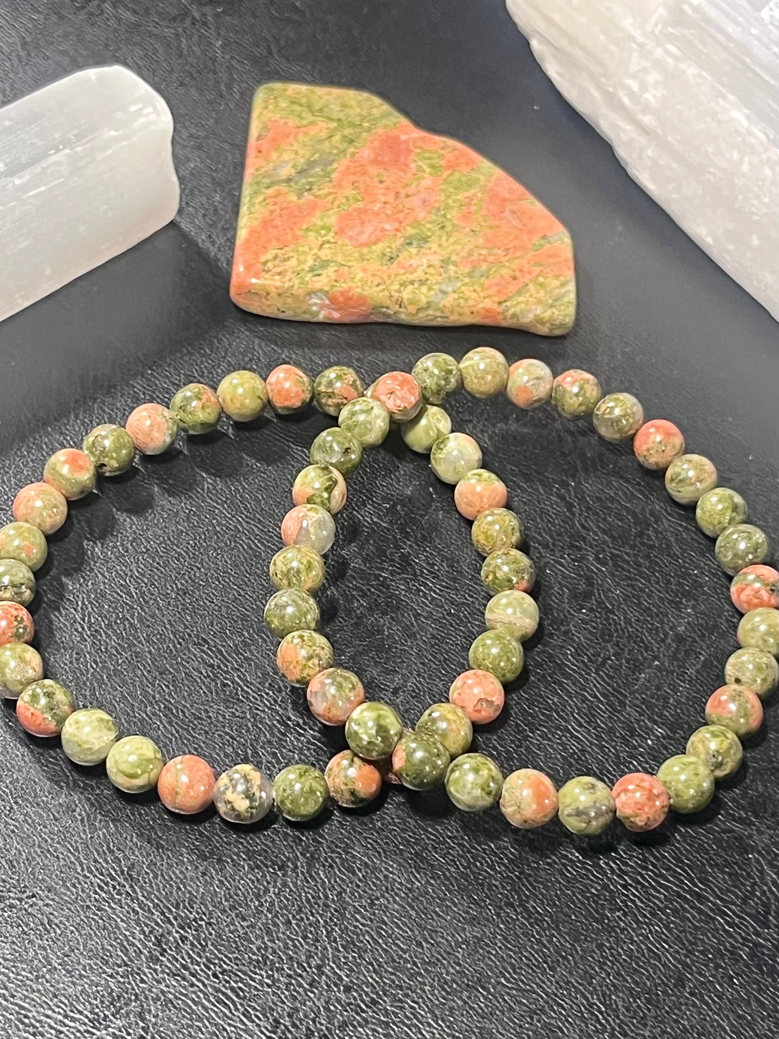 Unakite smooth round 4mm and 6mm bead bracelet