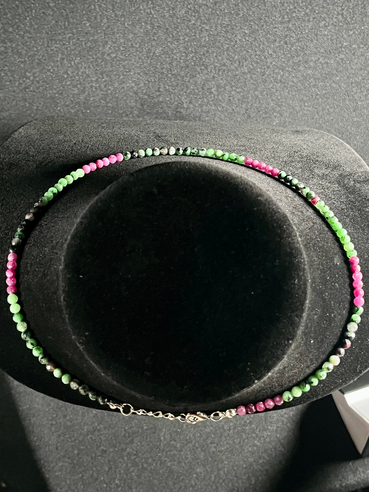 Ruby Zoisite ombre style faceted round 4mm bead 22” adjustable necklace w/ silver clasp & extension chain; traditional July birthstone (Ruby)