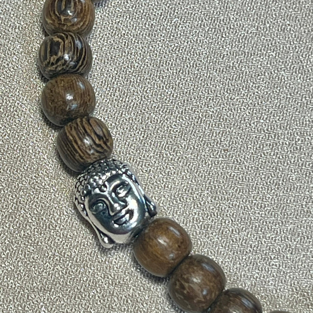 Philippines Robles Wood round 6mm bead stretch bracelet w/ silver Buddha focal