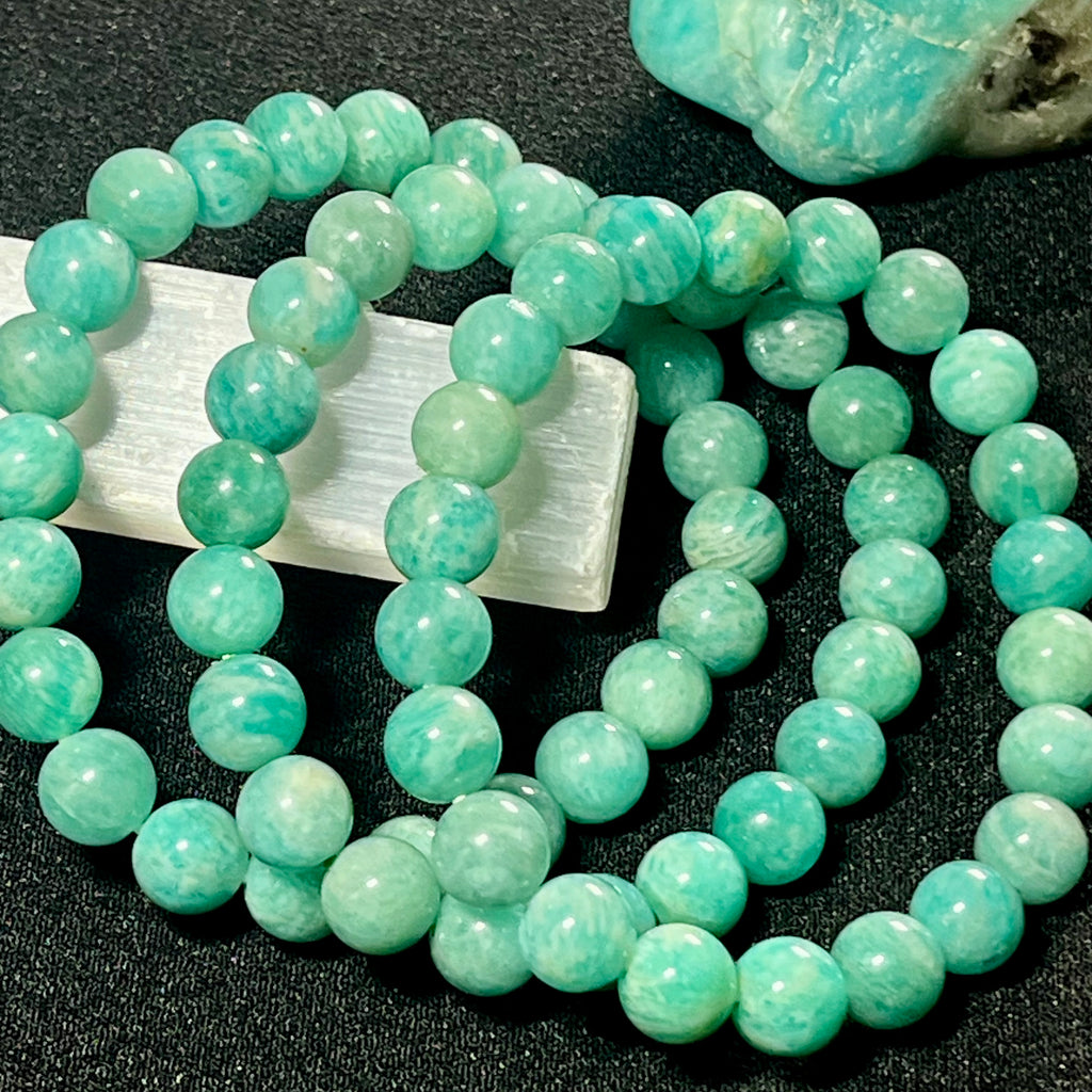 Amazonite smooth round 6mm, 8mm, 10mm bead stretch bracelet (AA grade)