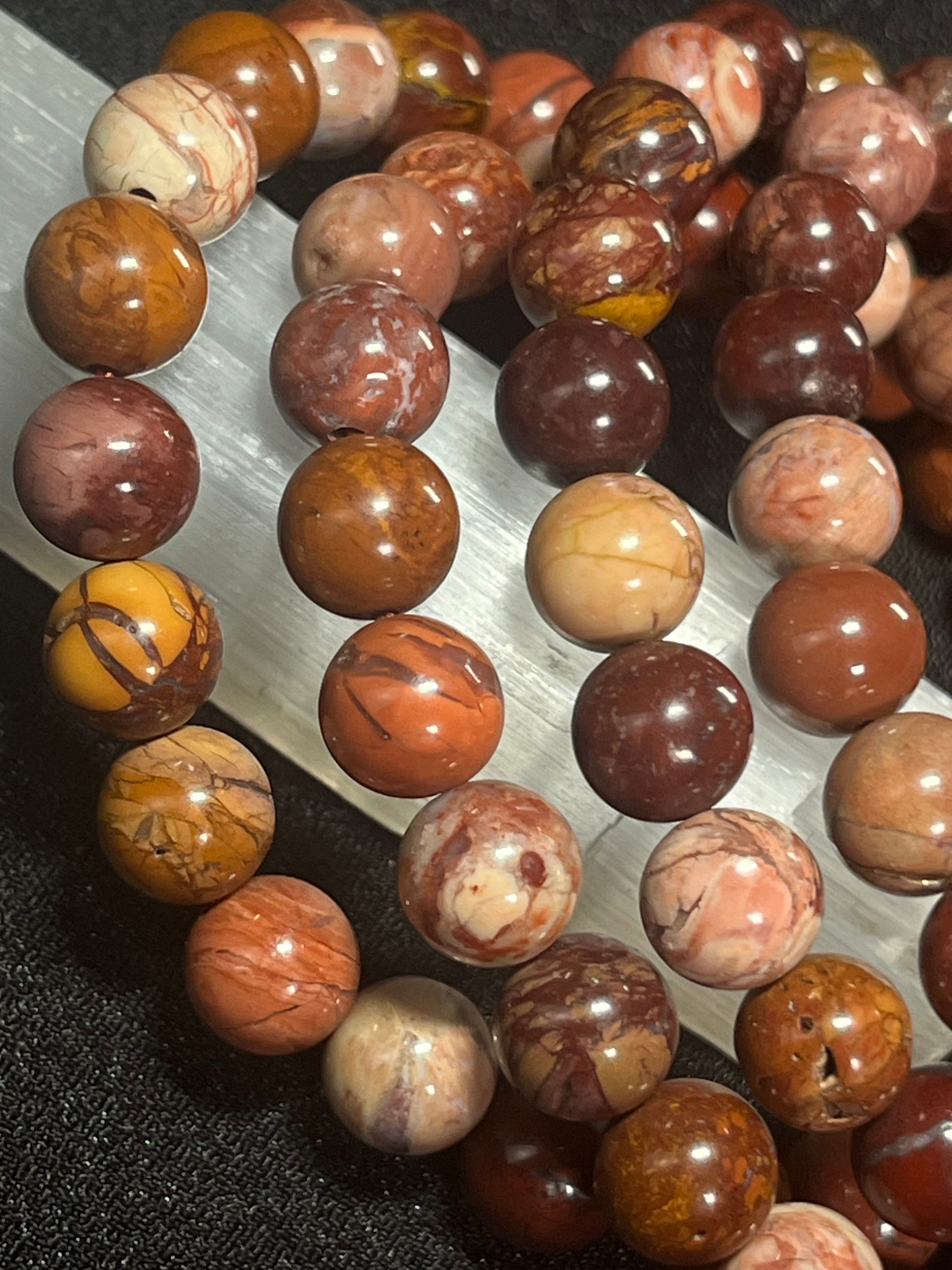 Red Porcelain Jasper smooth round 8mm bead stretch bracelet