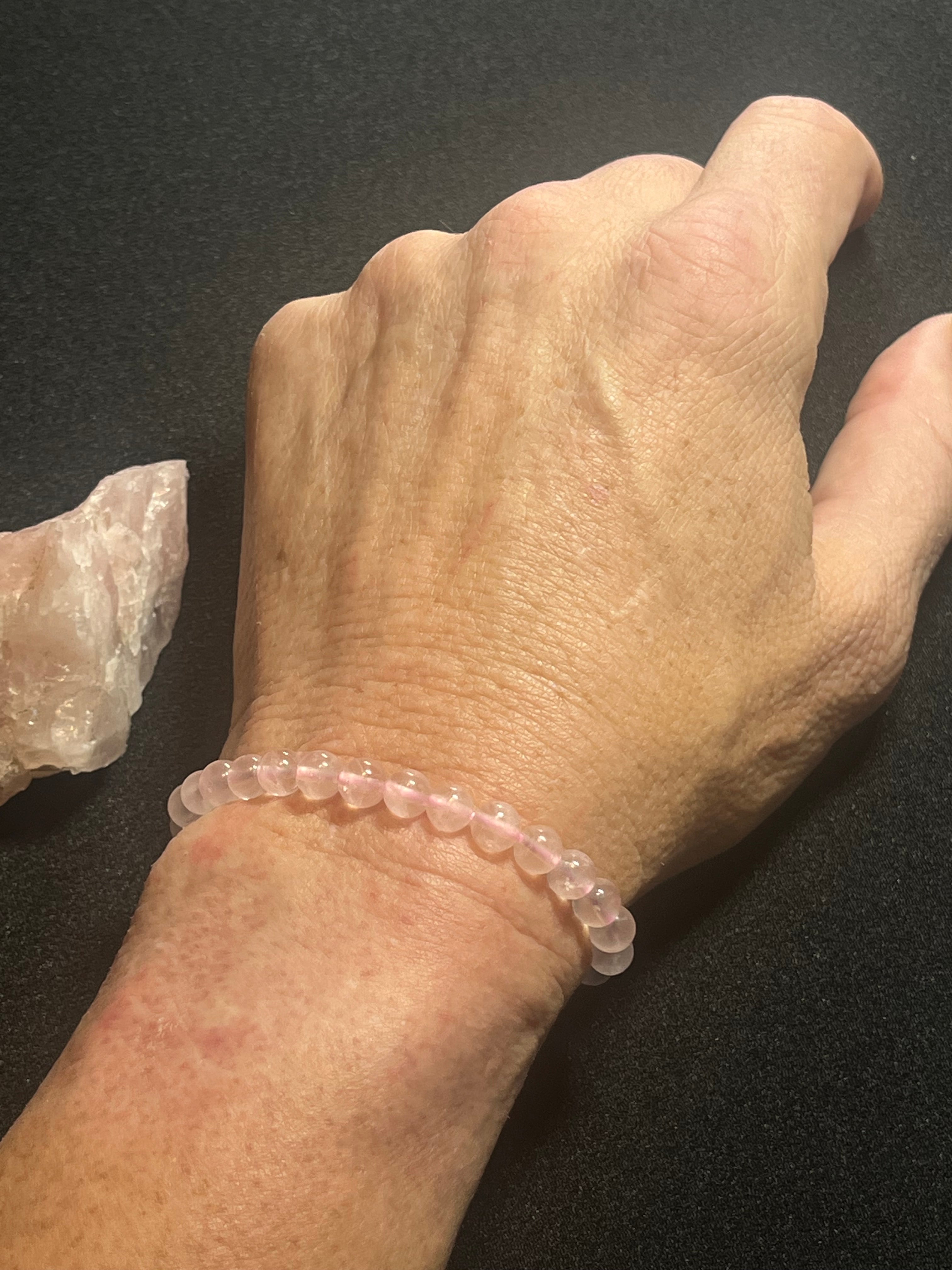 Light Pink Rose Quartz smooth round 6mm beads stretch bracelet (AAA grade); October birthstone