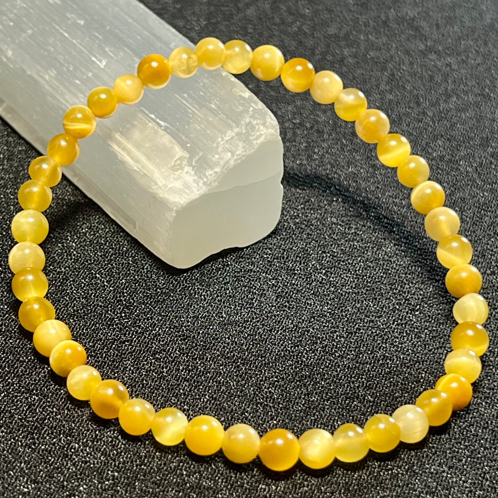 Golden Tiger’s Eye smooth round 4mm and 6mm bead stretch bracelet