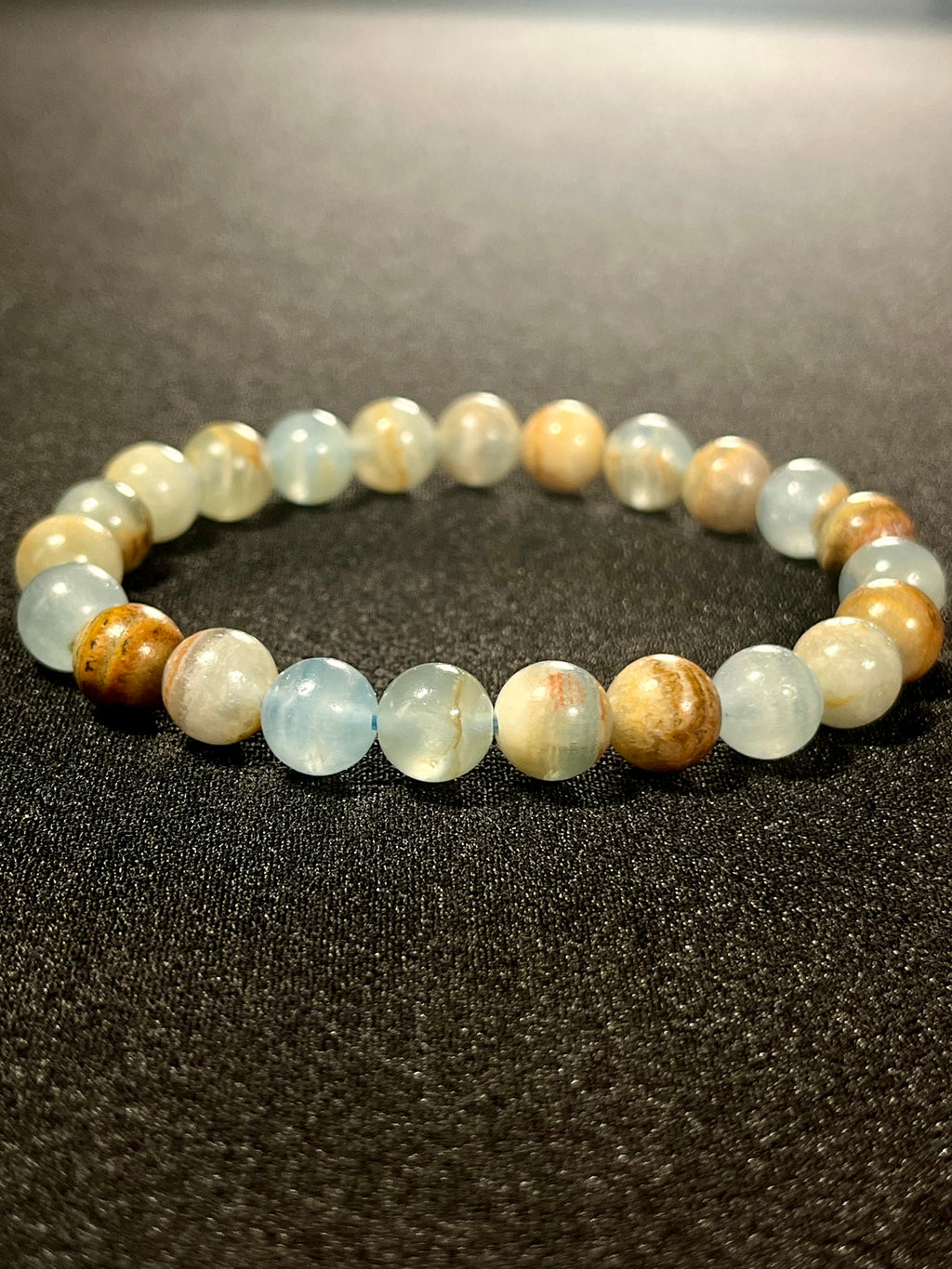 Argentina Blue Calcite smooth round 8mm bead stretch bracelet
