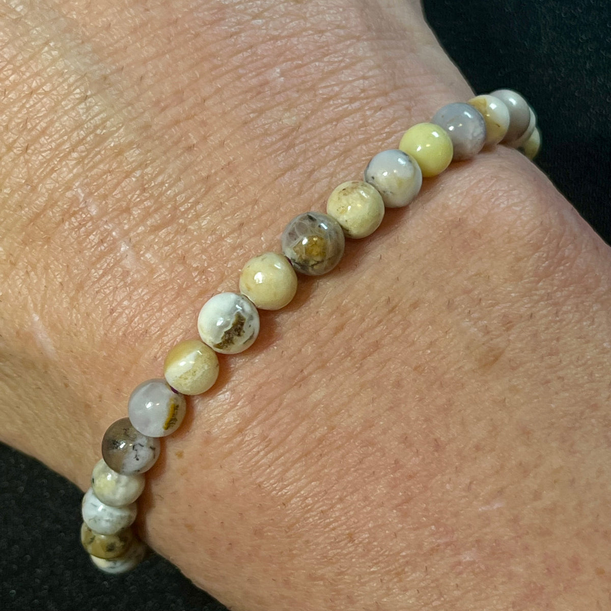 Purple Moss Opal smooth round 5.5-6mm bead stretch bracelet; October birthstone
