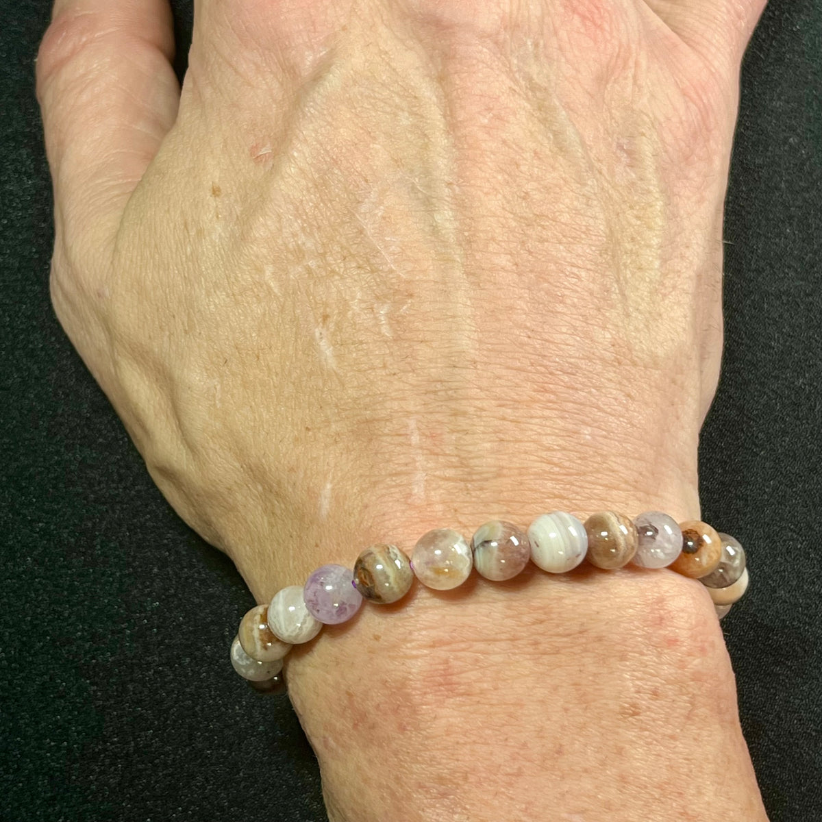 RARE Rainbow Amethyst smooth round 6mm and 8mm bead stretch bracelets