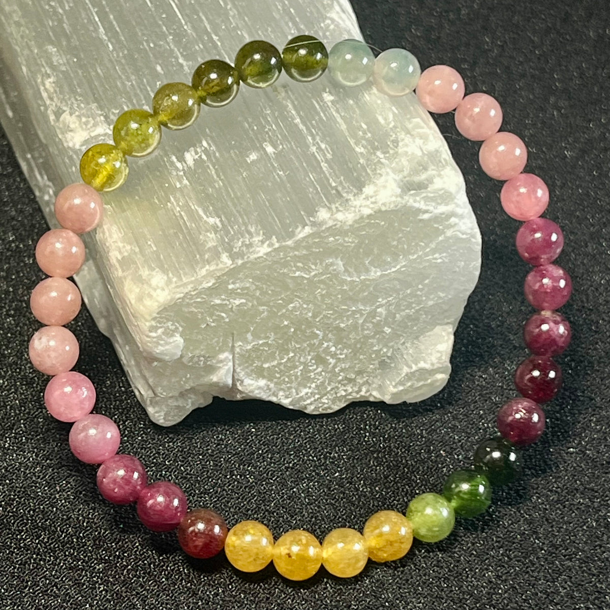 High-quality Multi-Tourmaline ombre-style smooth round 6mm bead stretch bracelet