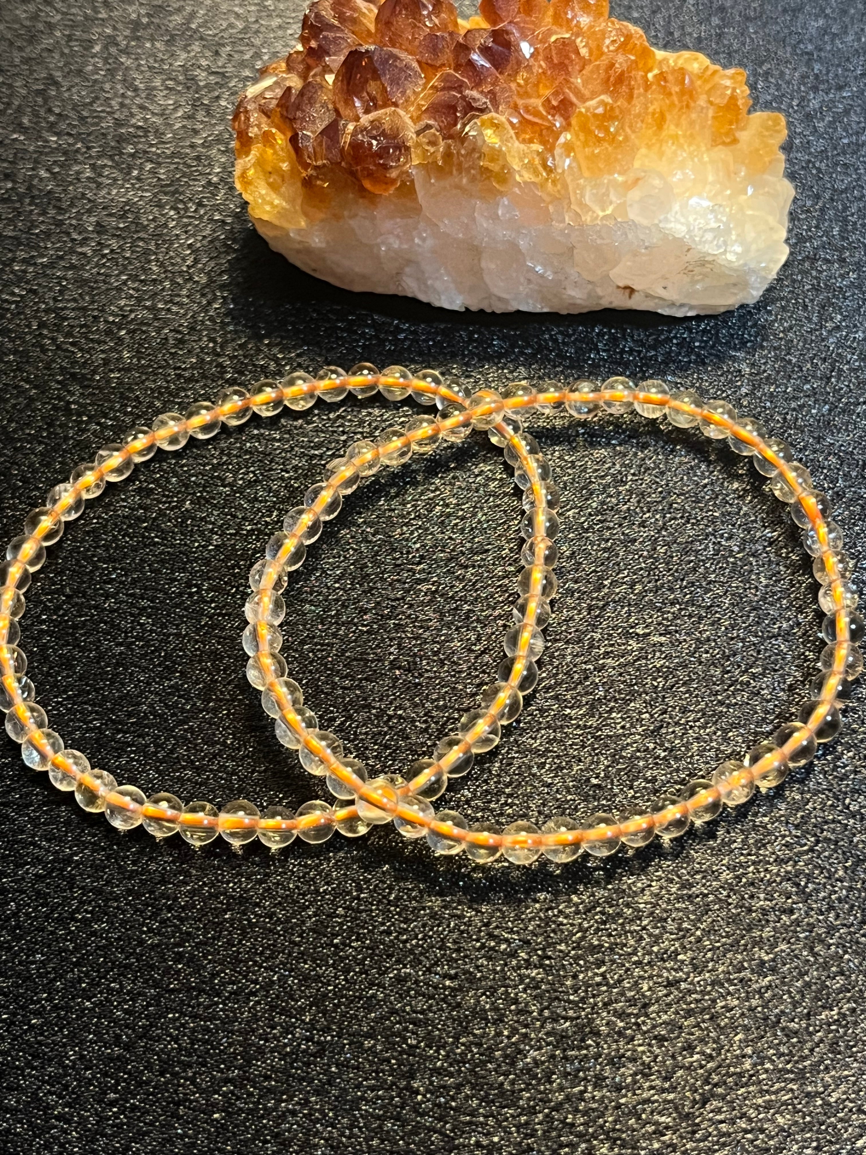 Brazilian Citrine smooth round 4mm, 6mm, 8mm bead stretch bracelet (AAA grade); November birthstone