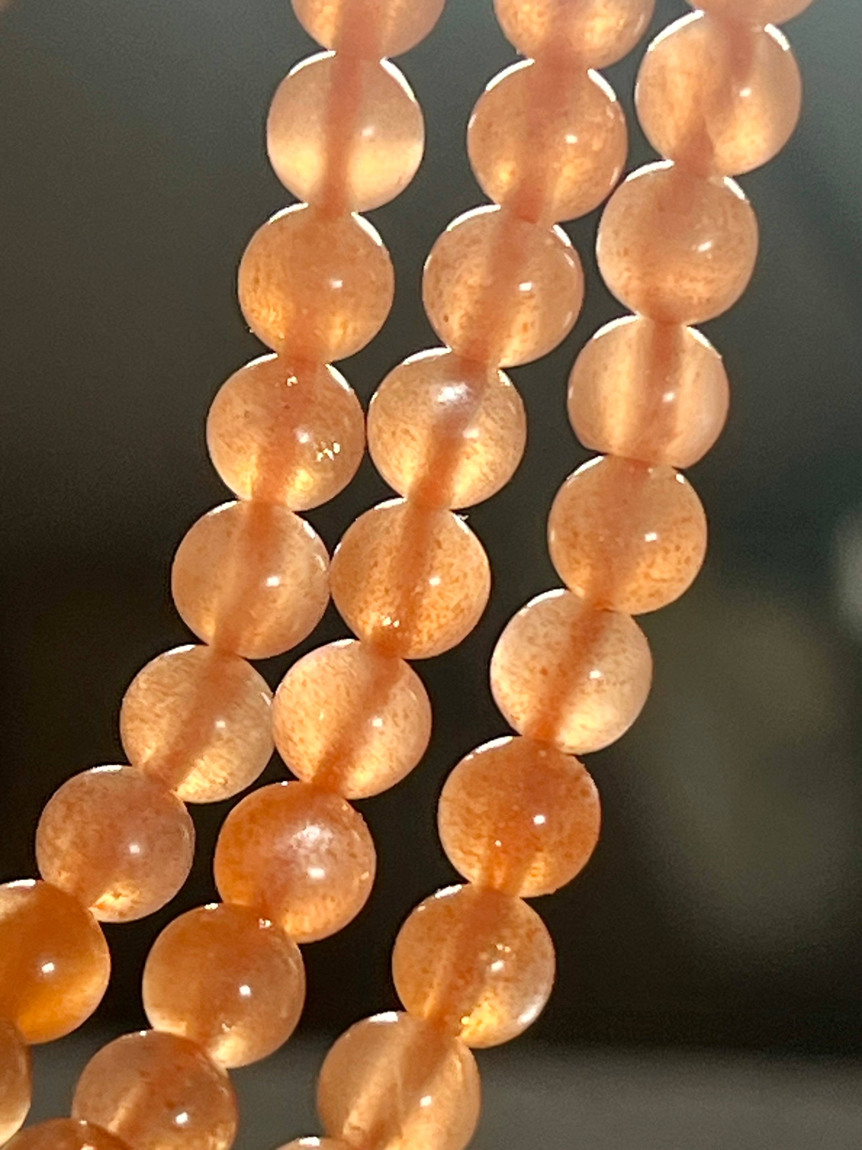 Sunstone w/ strong Moonstone-like adularescence smooth round 4mm bead stretch bracelets (premium grade)